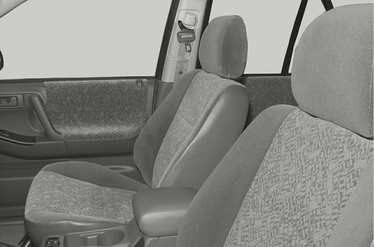 Front seats and door panel fabric upholstery design.