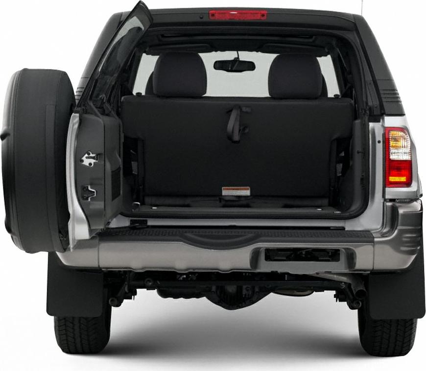 Rear view with open tailgate and visible interior seating