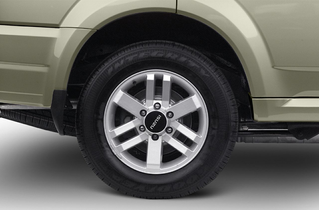 Close-up of aluminum alloy wheel and tire on vehicle