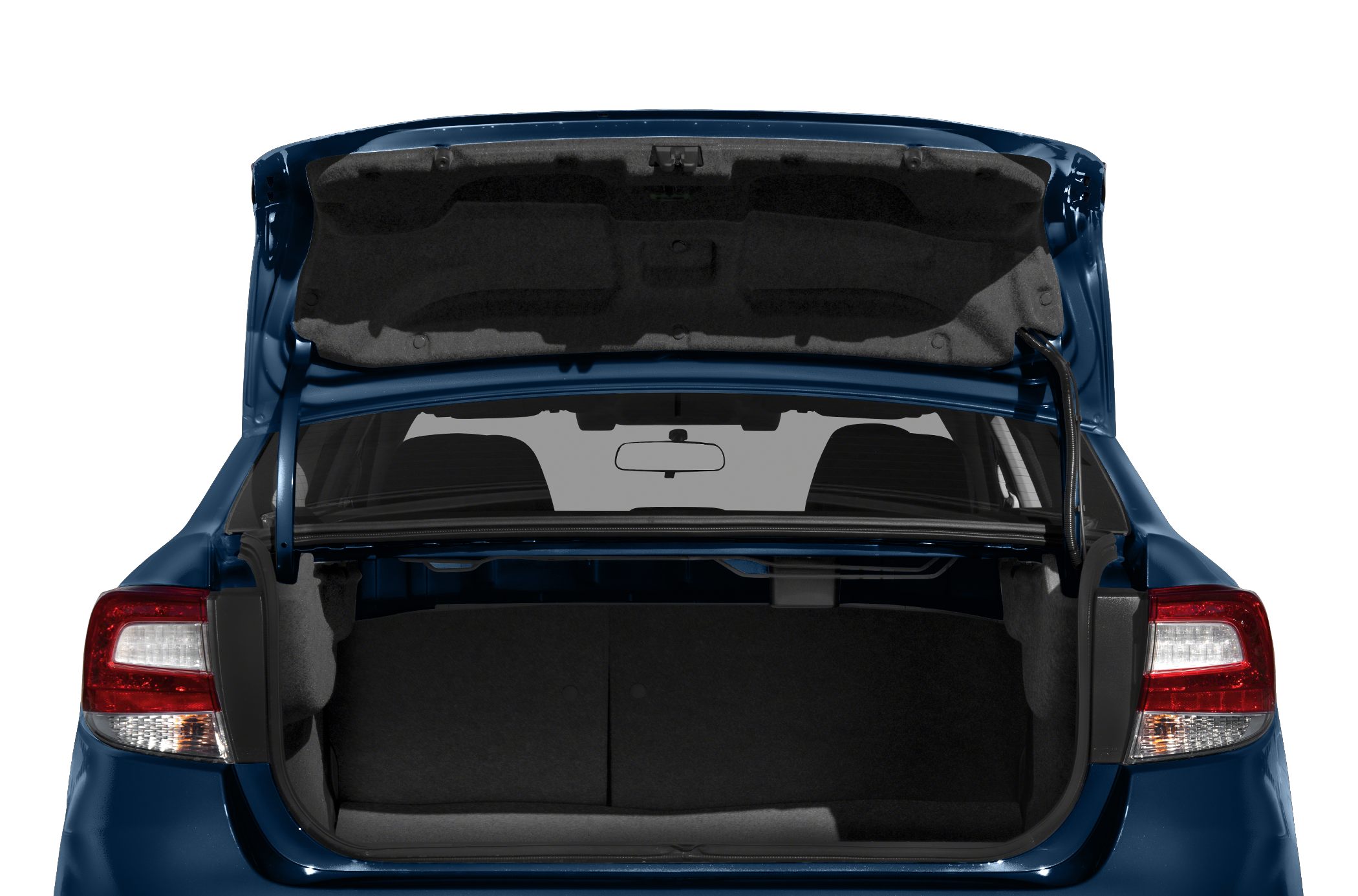 Open rear trunk interior with spacious cargo area and trunk lid structure