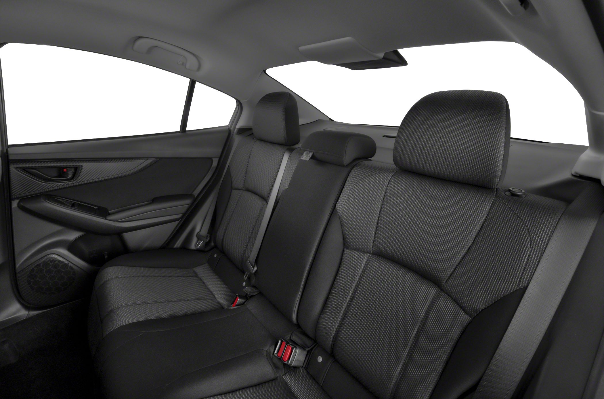 Spacious rear seat interior with black upholstery and headrests