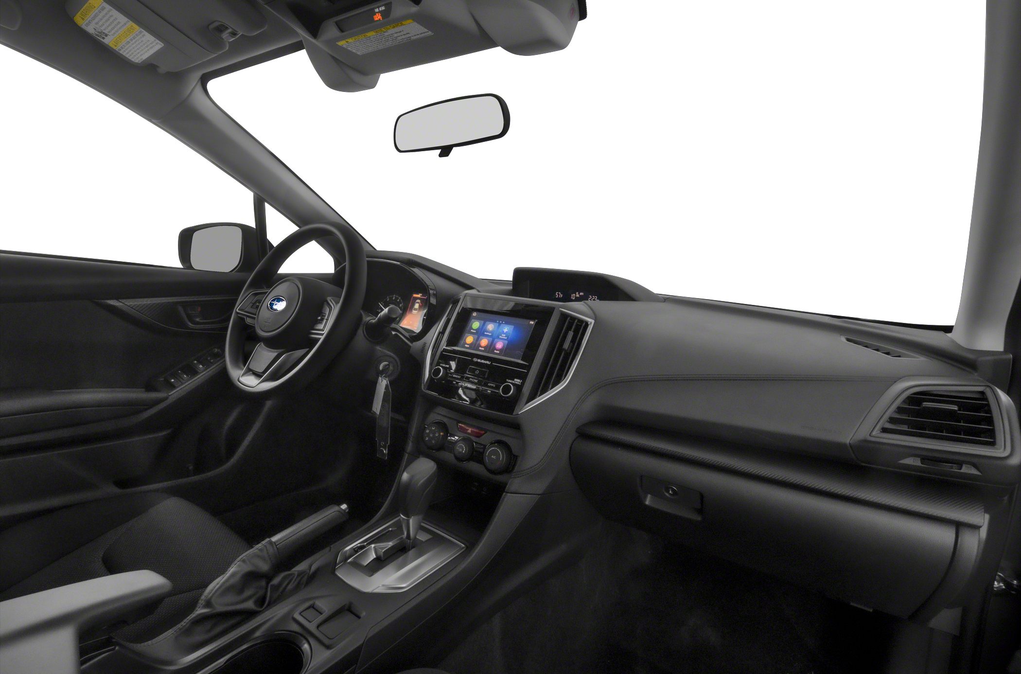 Modern sedan interior with touchscreen infotainment and dashboard layout