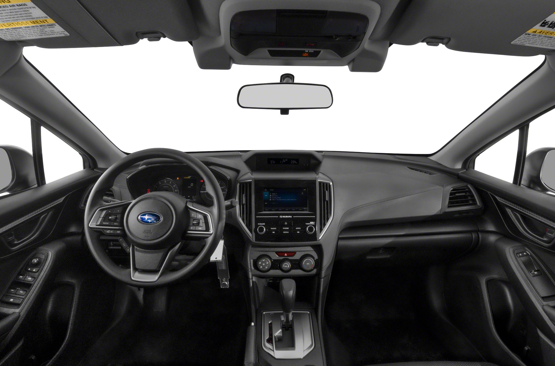 Interior dashboard with touchscreen and multifunction steering wheel