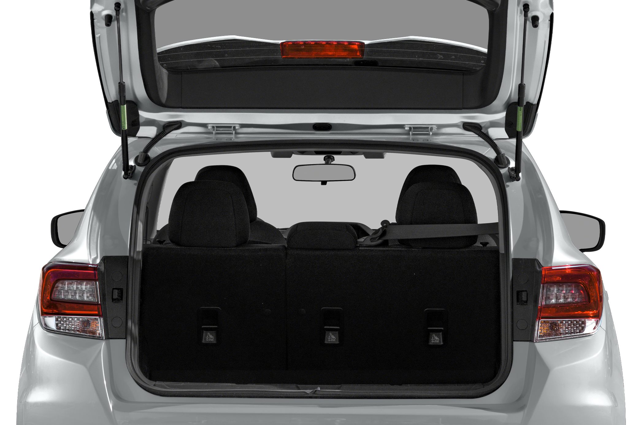 Open trunk hatchback with visible rear seats and headrests
