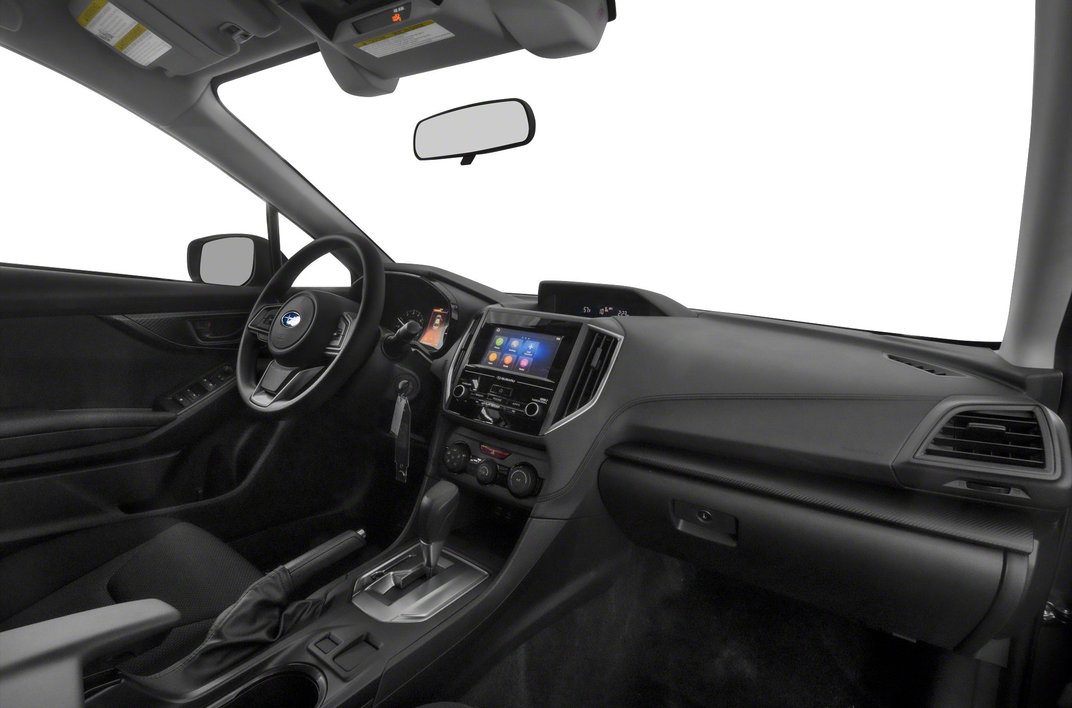 Modern car interior with touchscreen infotainment and dashboard controls