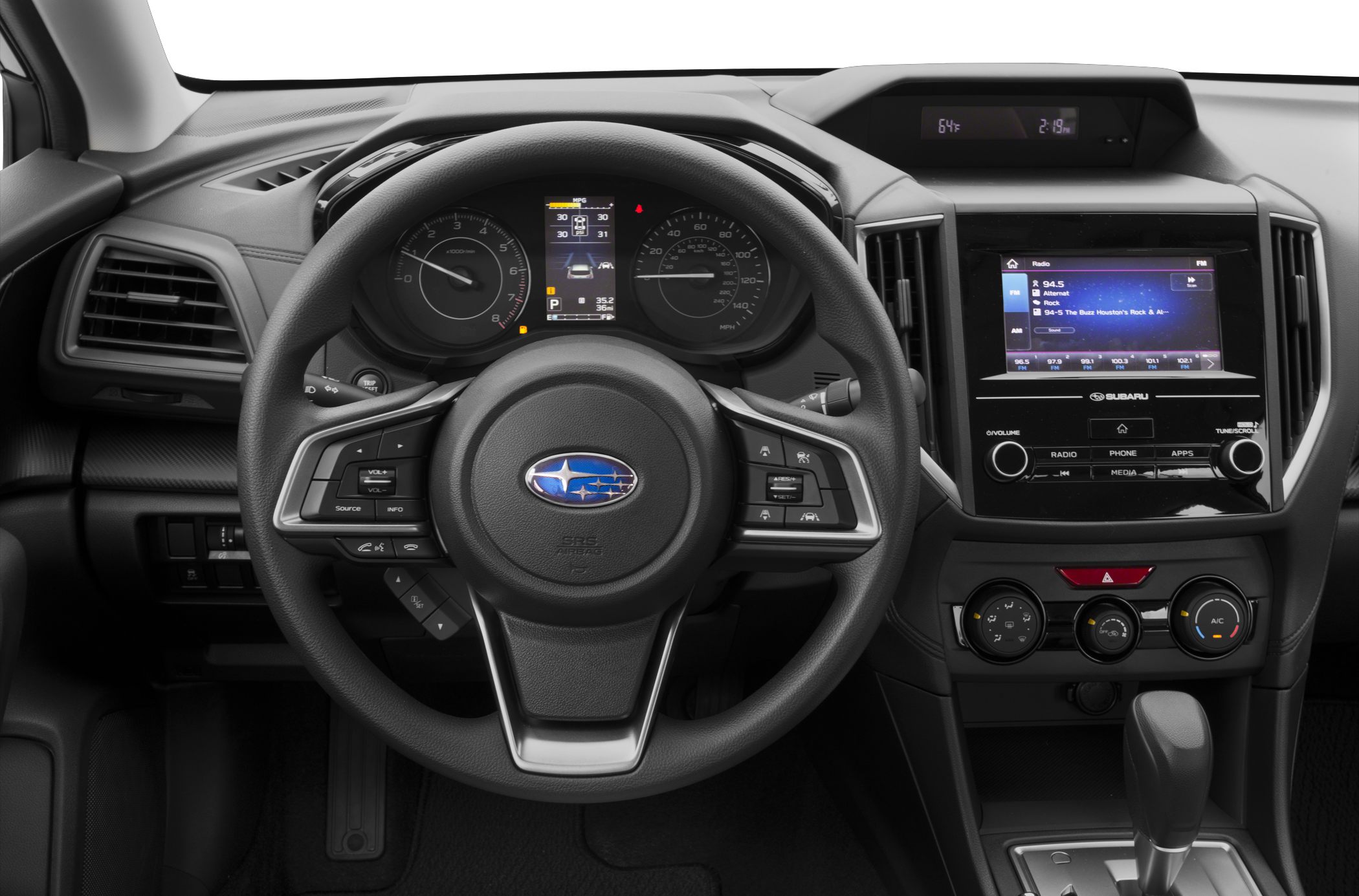 Steering wheel with control buttons and a digital dashboard display