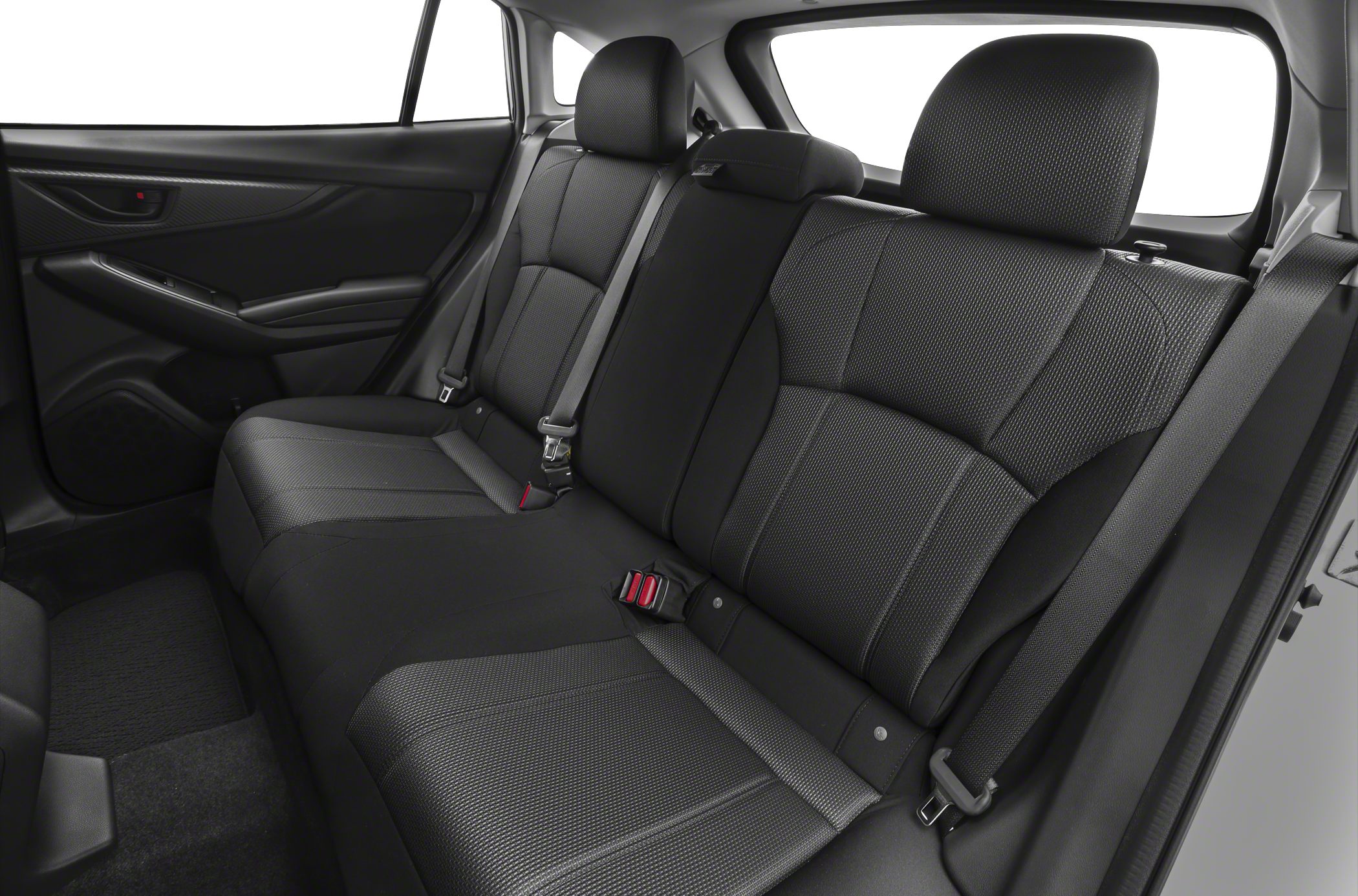 Rear seat with textured upholstery and seatbelts