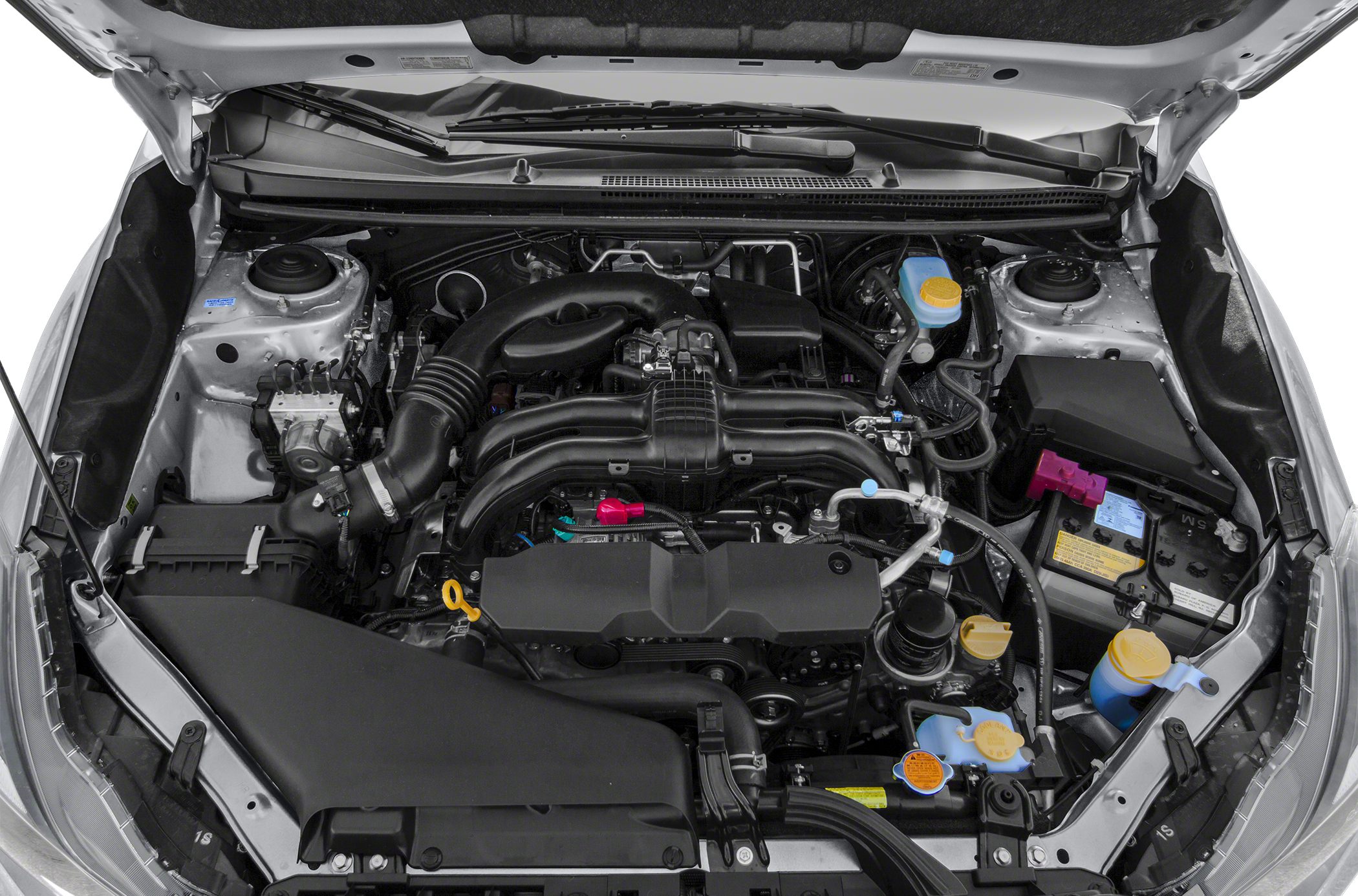Engine bay with detailed view of components and layout