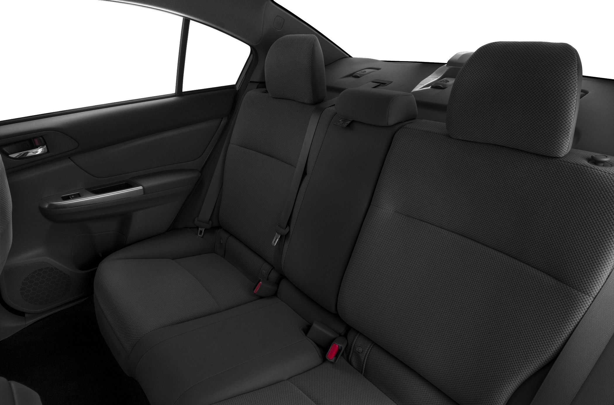 Black fabric rear bench seat with headrests and seatbelts