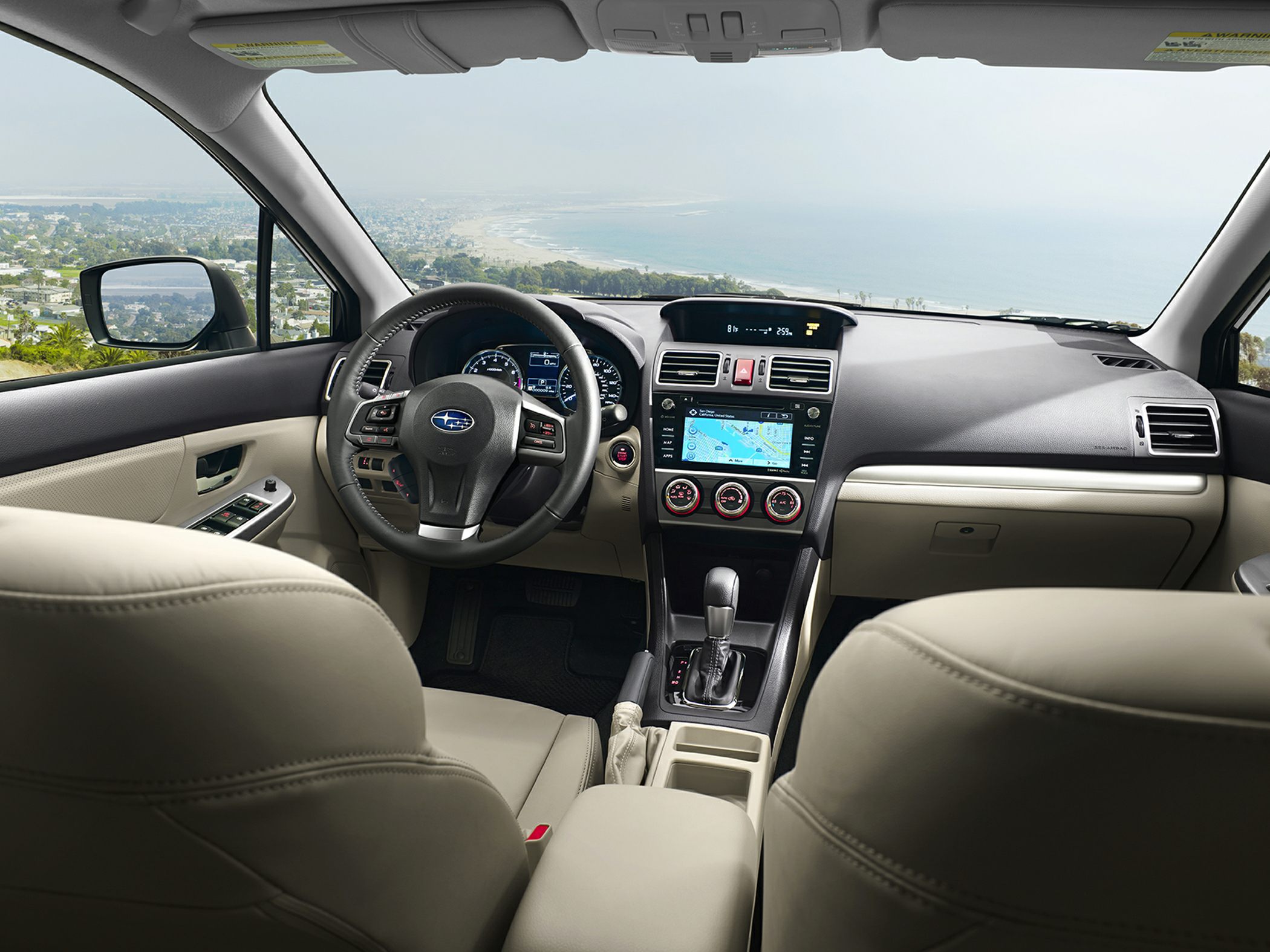 Interior dashboard and steering wheel with navigation display