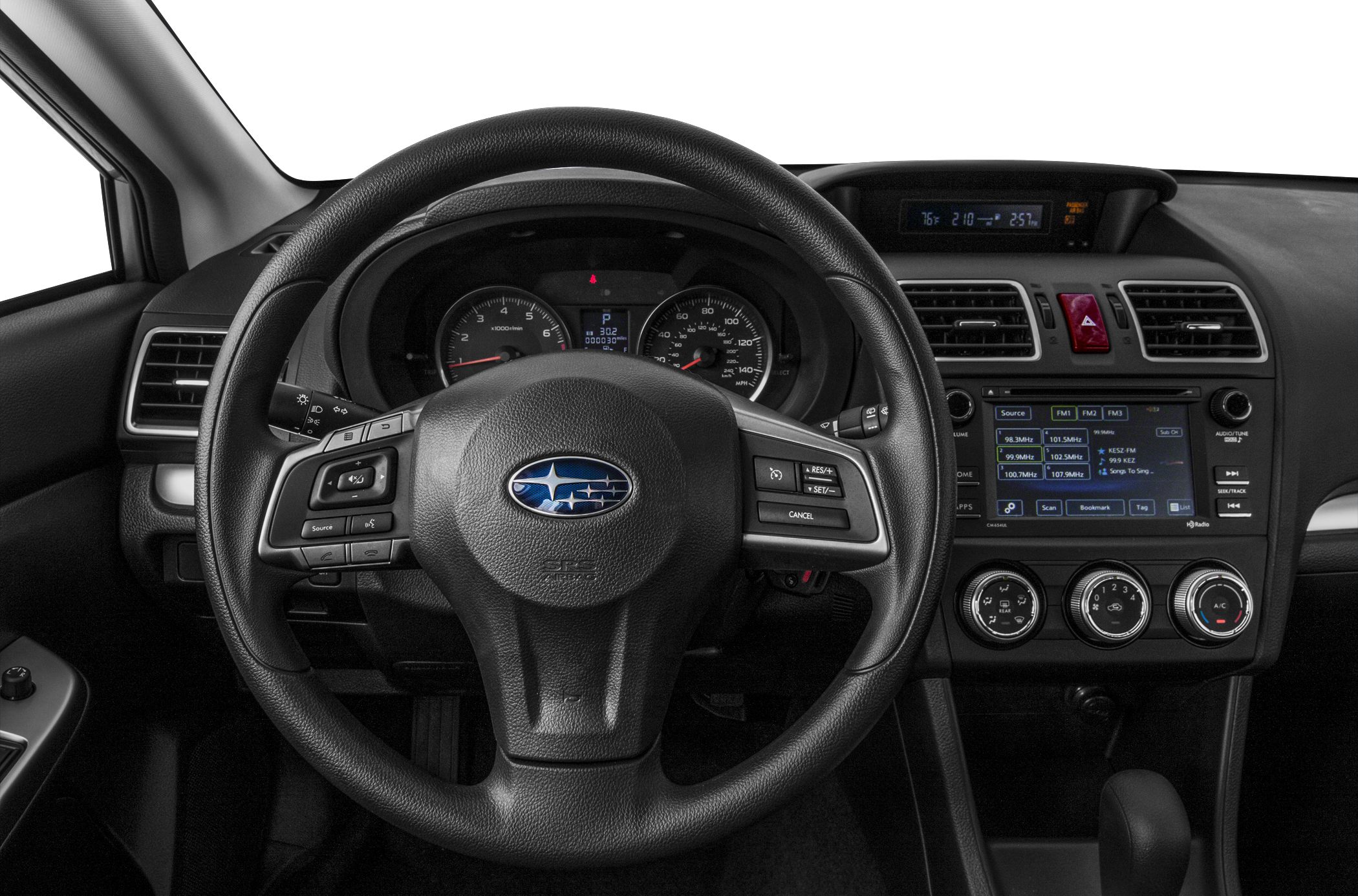 Steering wheel and dashboard with digital display and climate controls