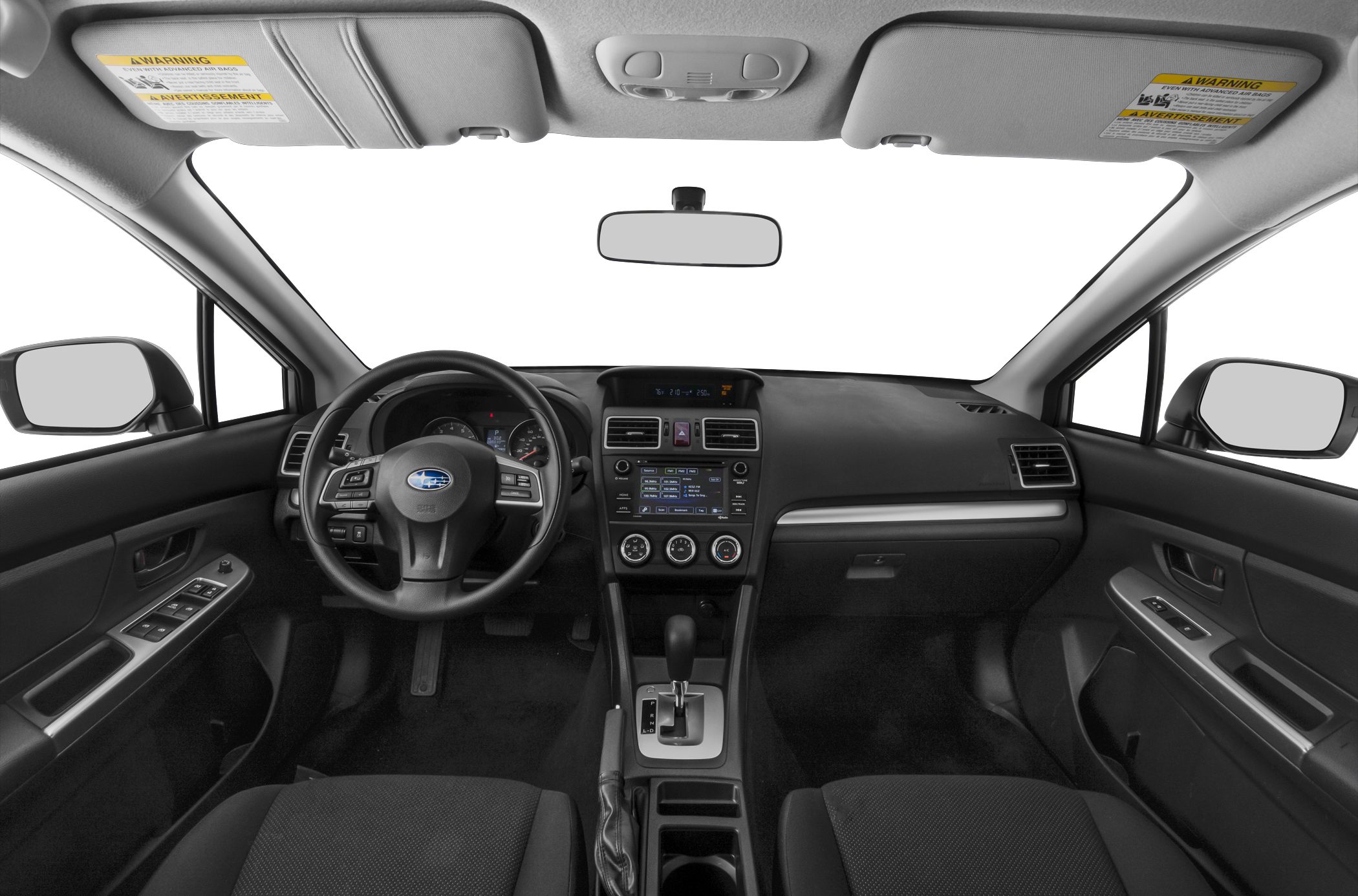 Dashboard, steering wheel, center console of compact hatchback interior