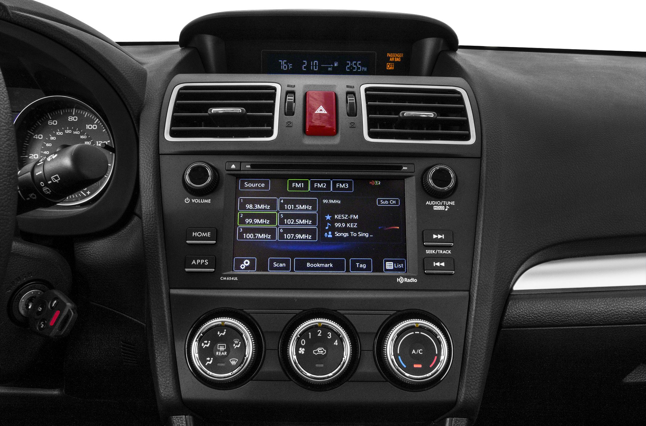 Central dashboard with infotainment screen and climate controls
