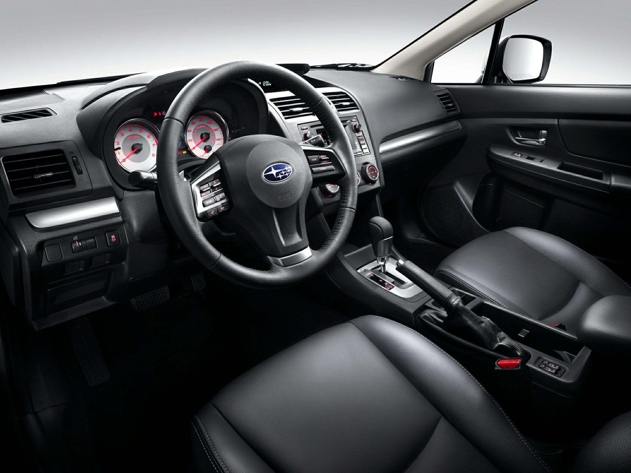 Interior with dashboard, steering wheel, and leather seats