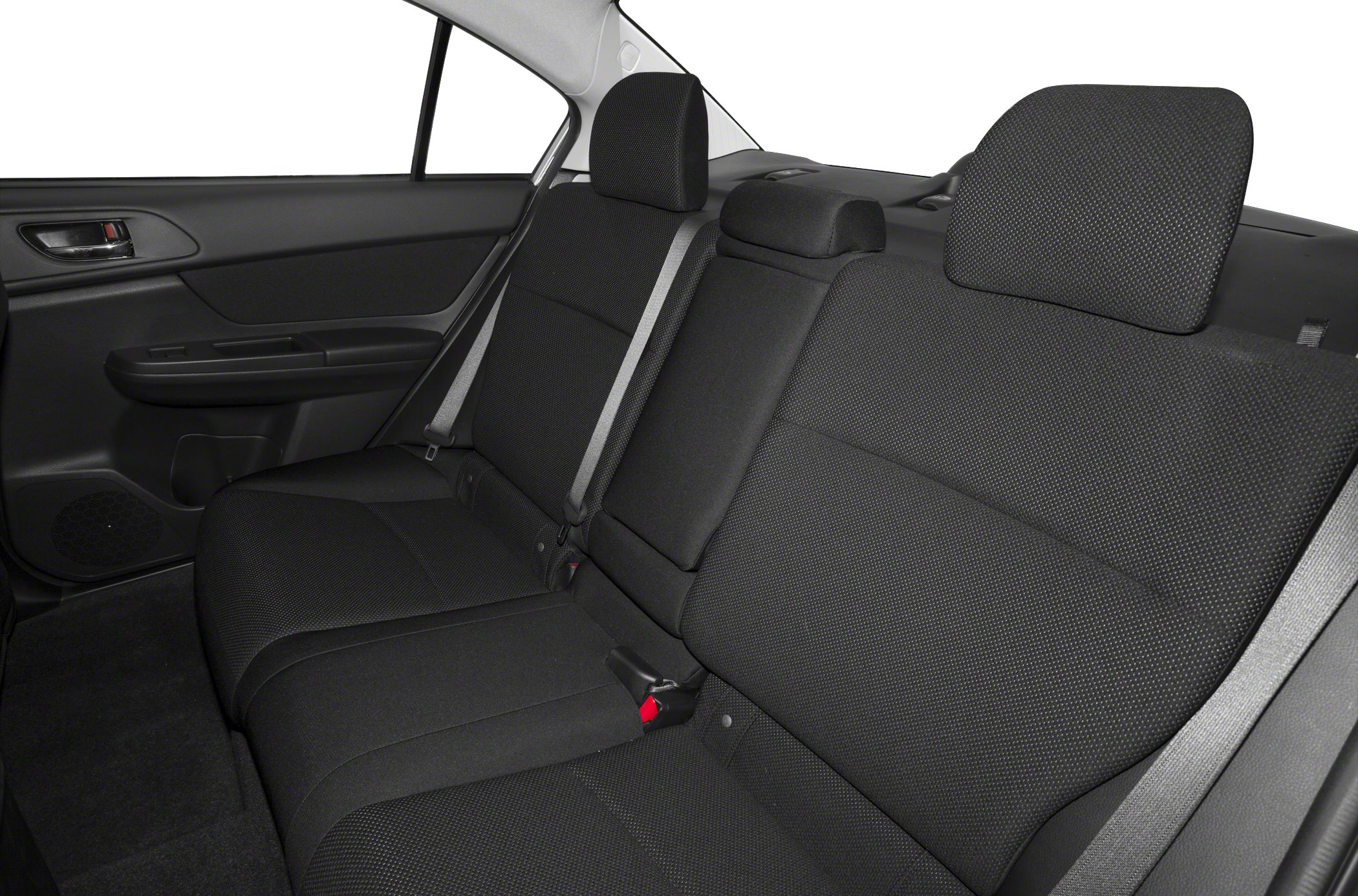 Black fabric rear seats with headrests and seat belts