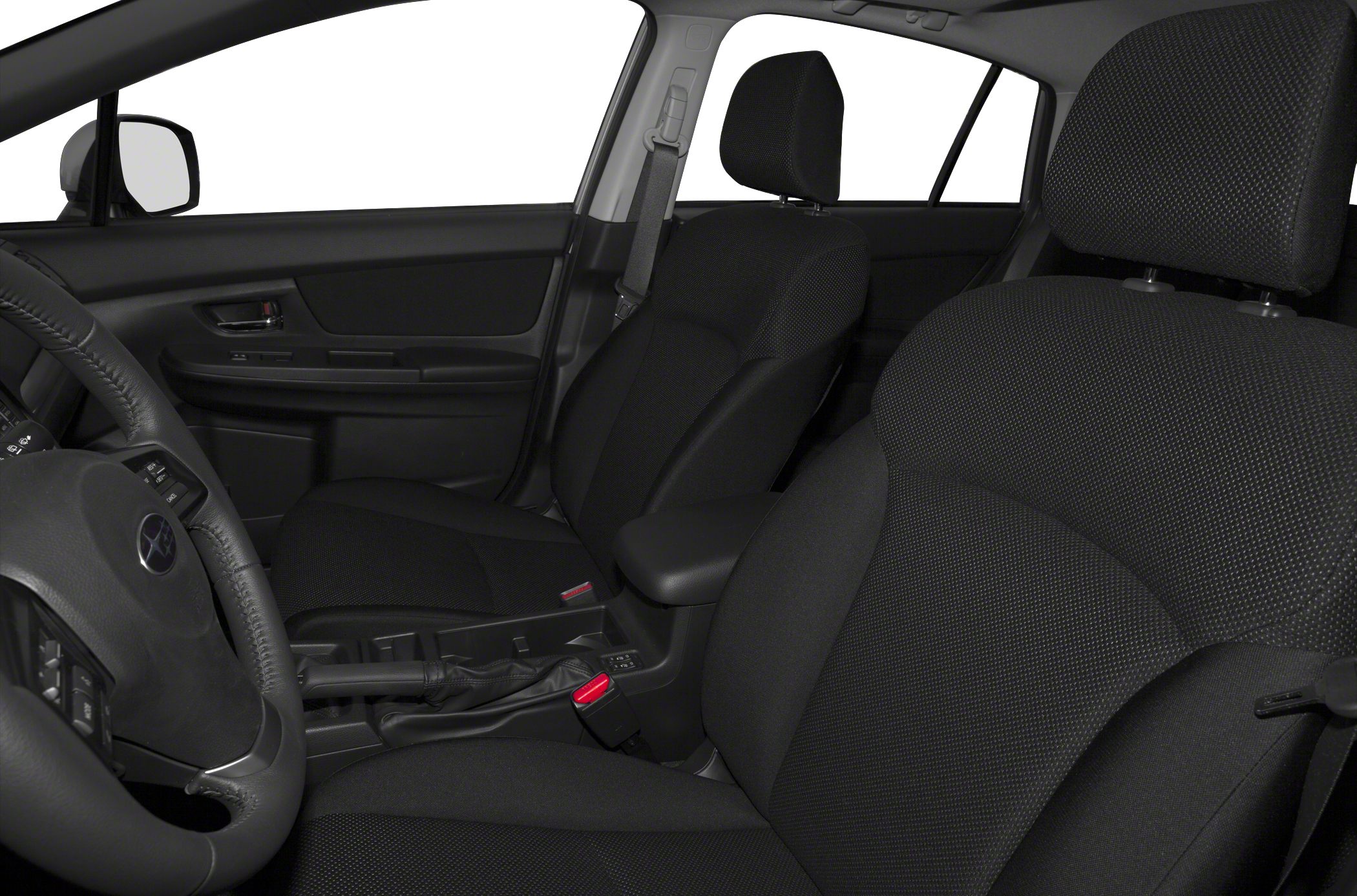 Front seats and steering wheel inside car cabin