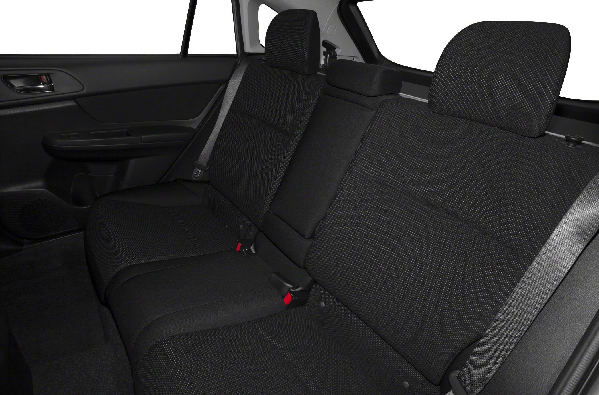 Rear fabric seats with headrests and seatbelt details