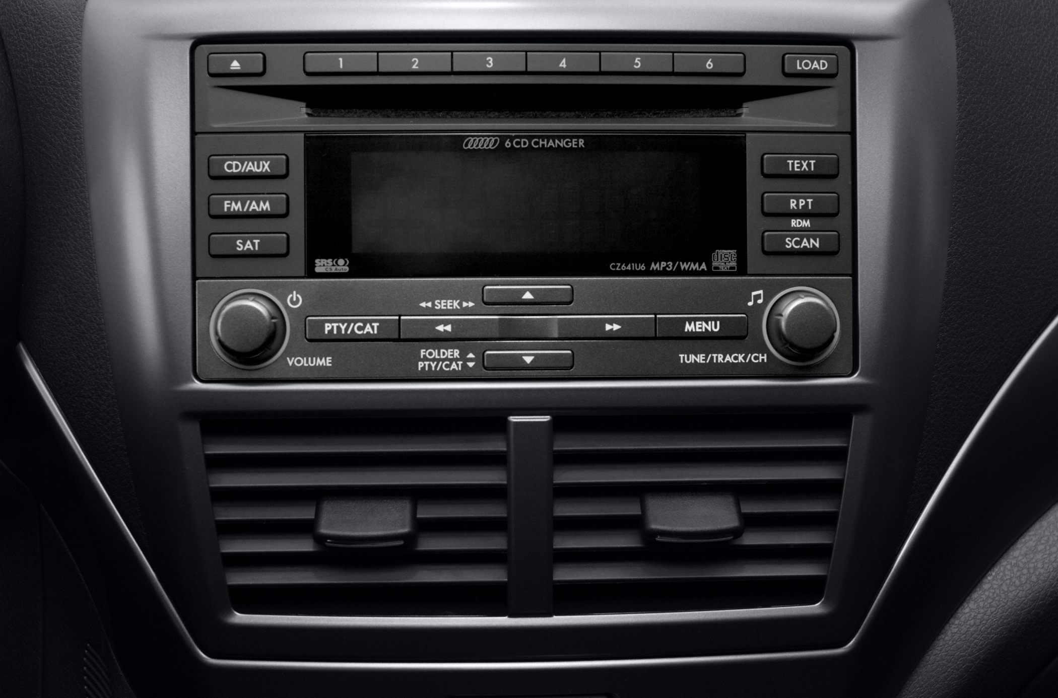 Stereo unit with CD changer and dashboard air vents