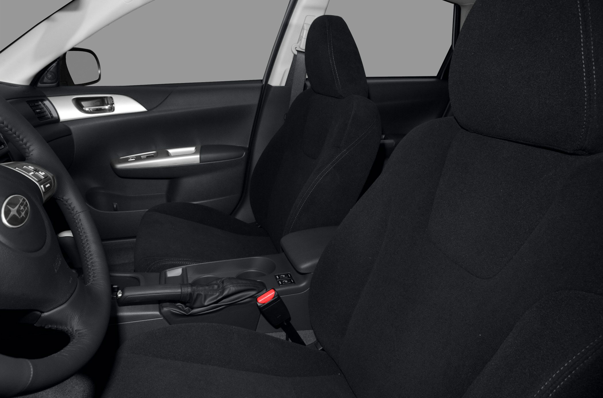 Front seat upholstery and dashboard interior details