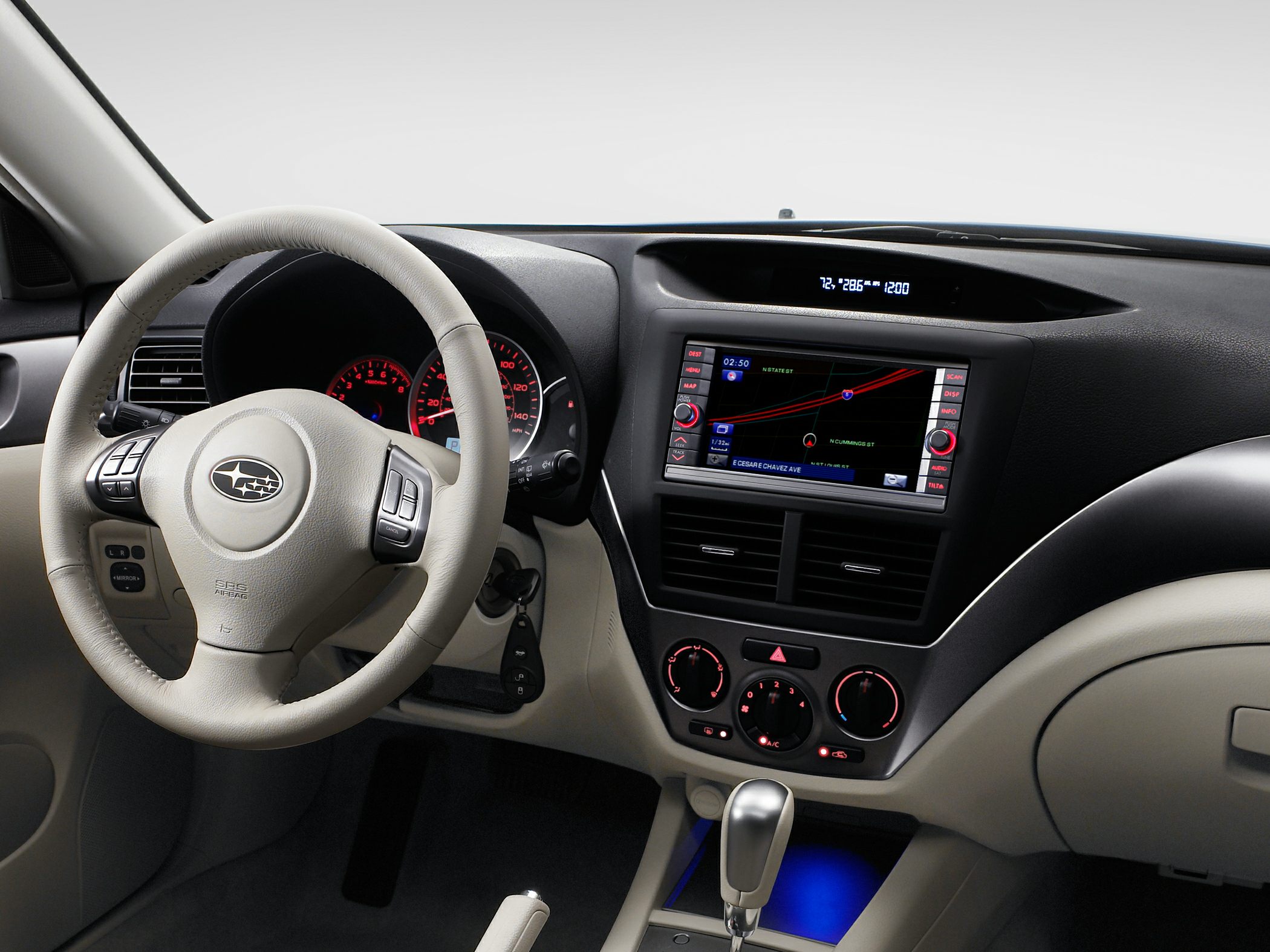 Dashboard with digital navigation display and multifunction steering wheel