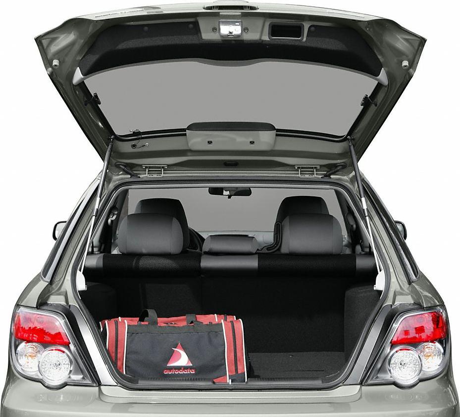 Open rear cargo with folded seats and storage bag