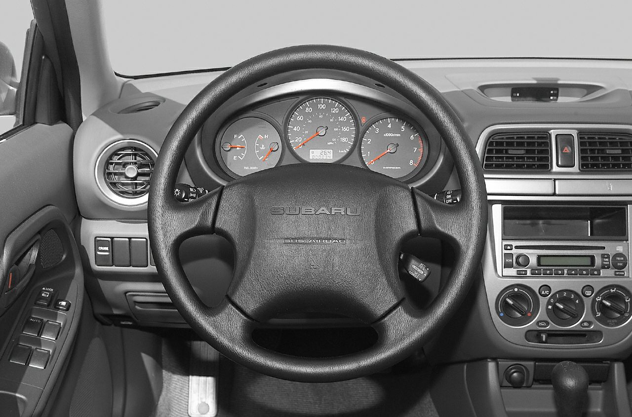 Steering wheel and dashboard with instrument cluster and controls