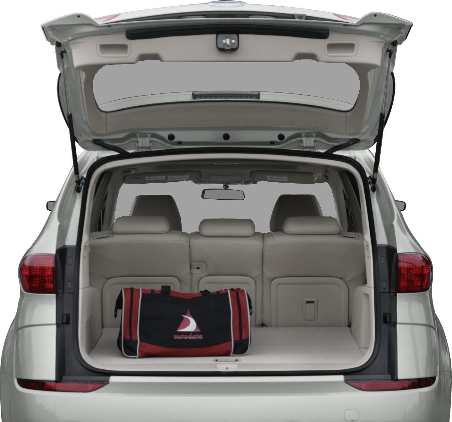 Open trunk and rear seating interior with cargo bag