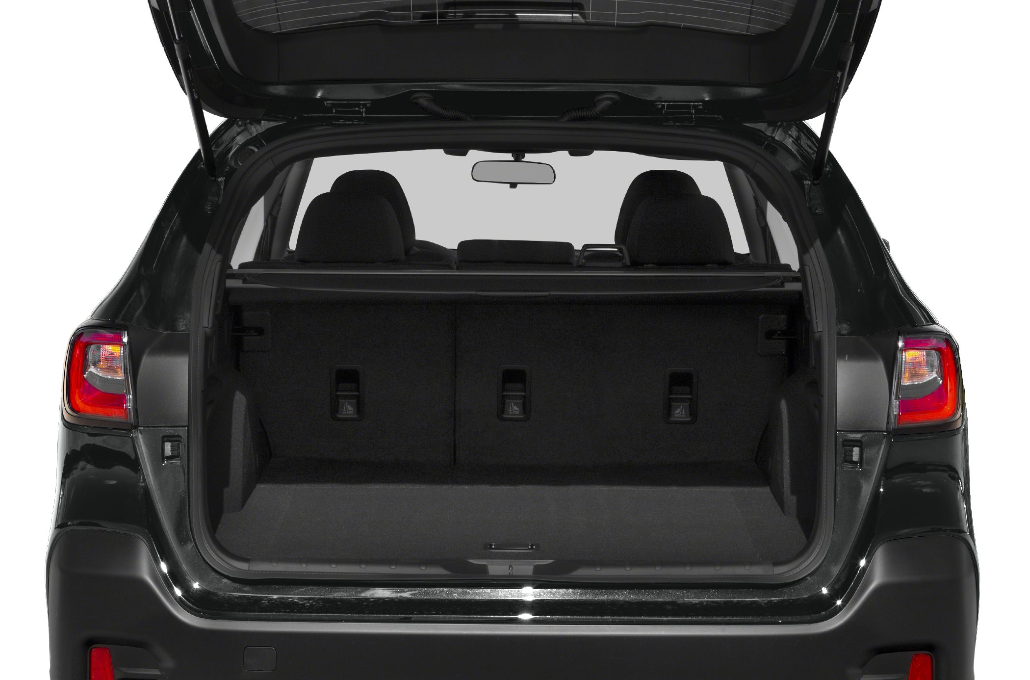 Spacious rear cargo area with foldable rear seats and open hatchback.