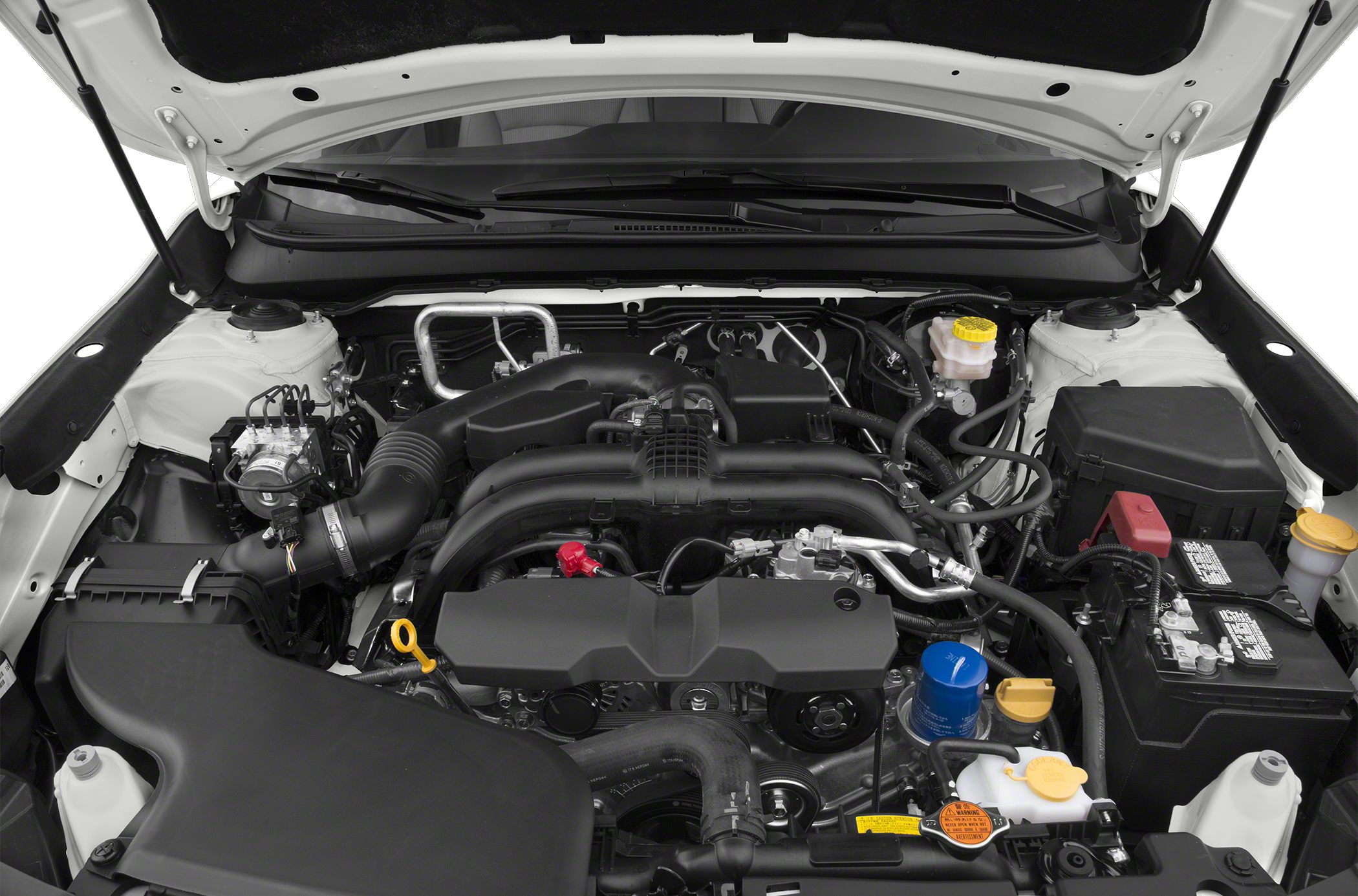 Engine bay with detailed view of modern automotive components and layout