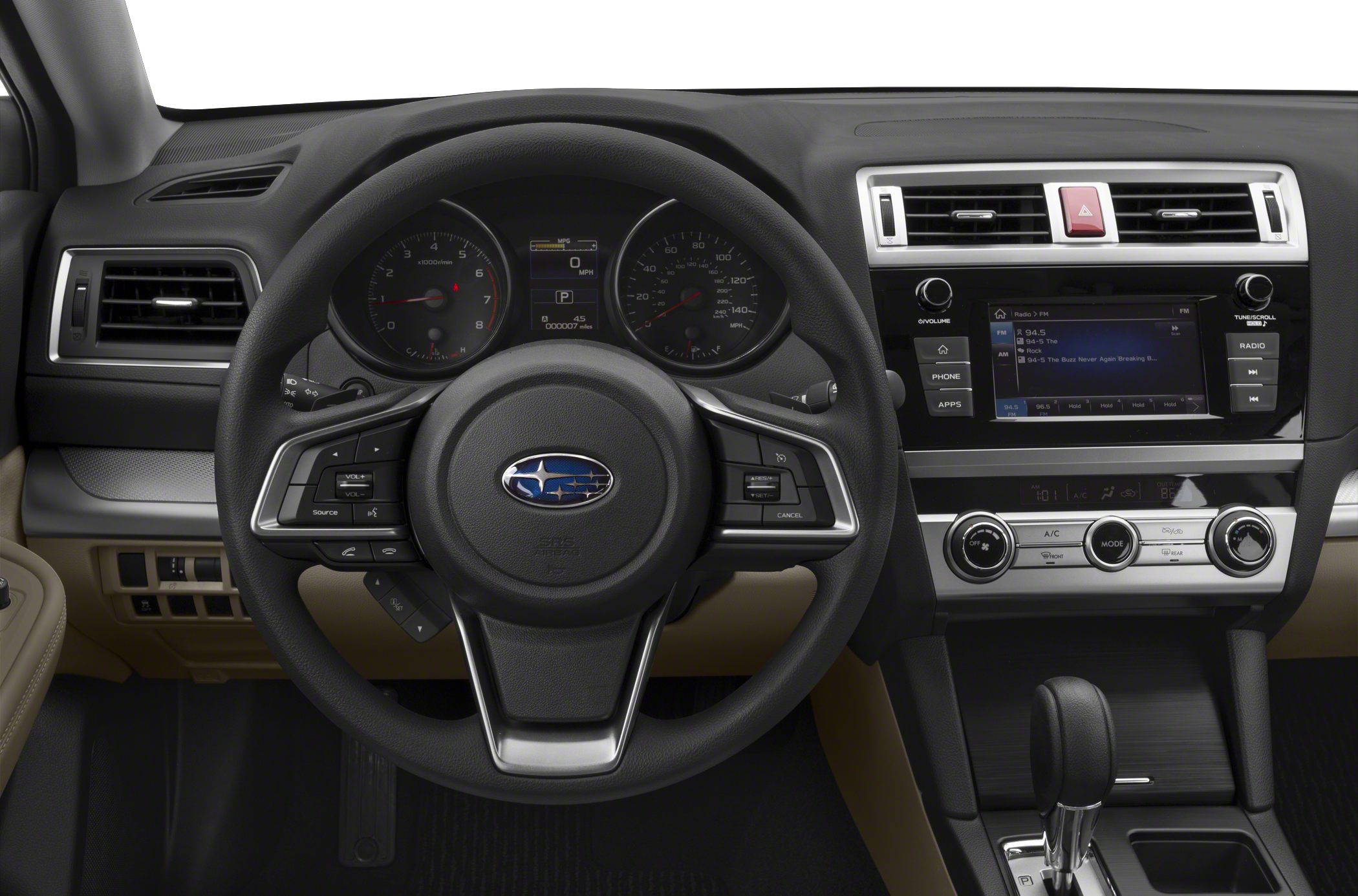Interior dashboard with steering wheel and infotainment system