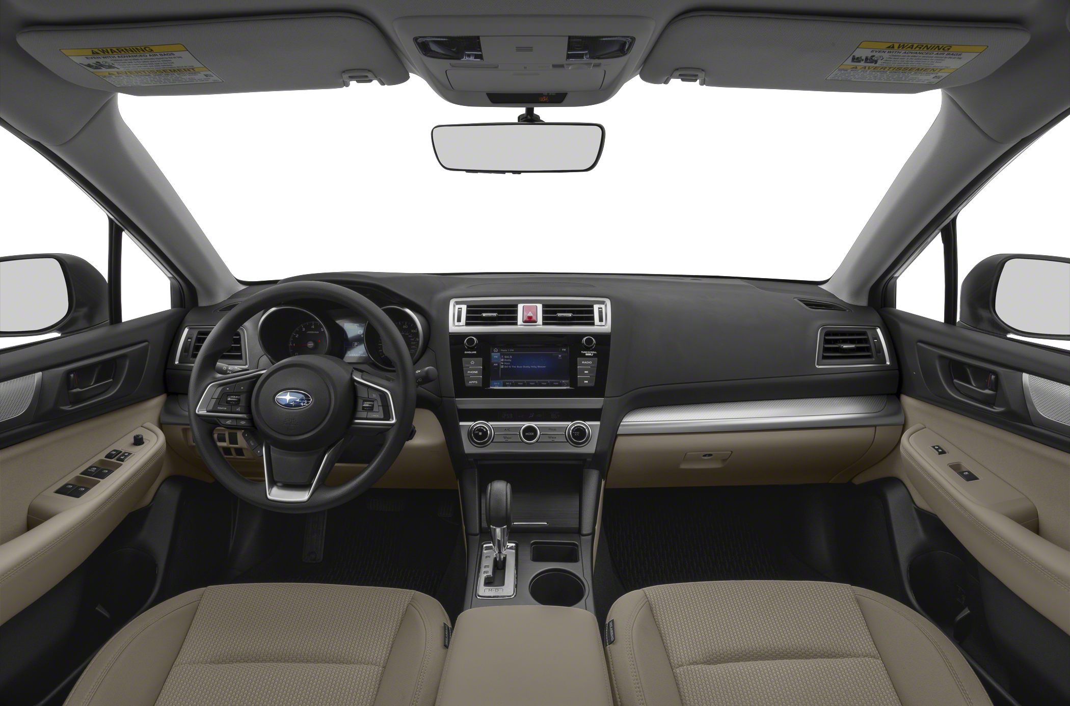 Interior view with dashboard, steering wheel, and center console layout