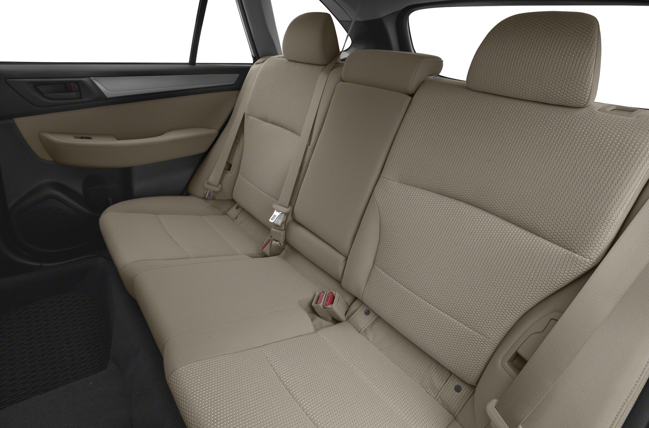 Beige rear seating with headrests and central armrest