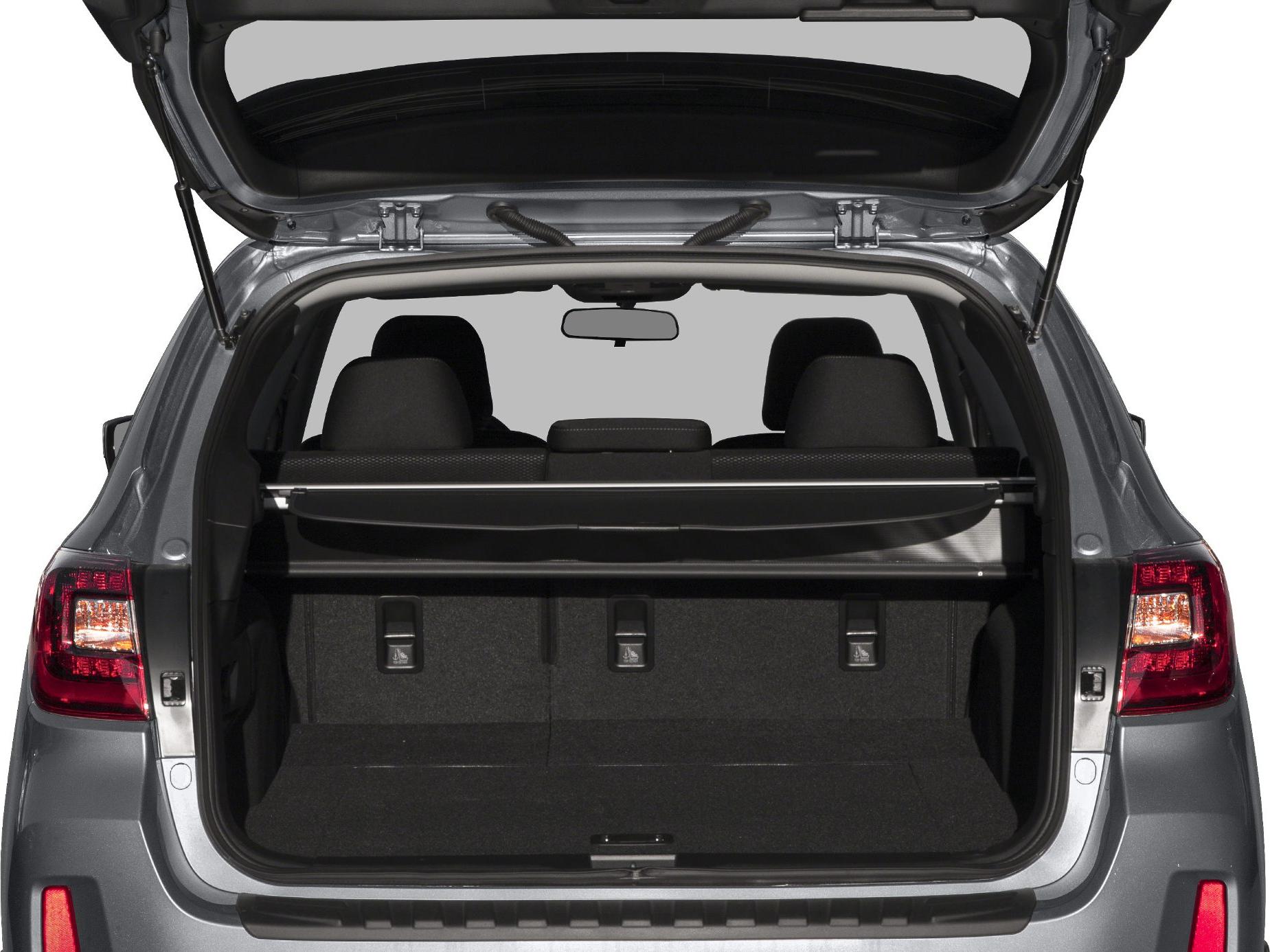 Rear cargo area with retractable cover and fold-down seats