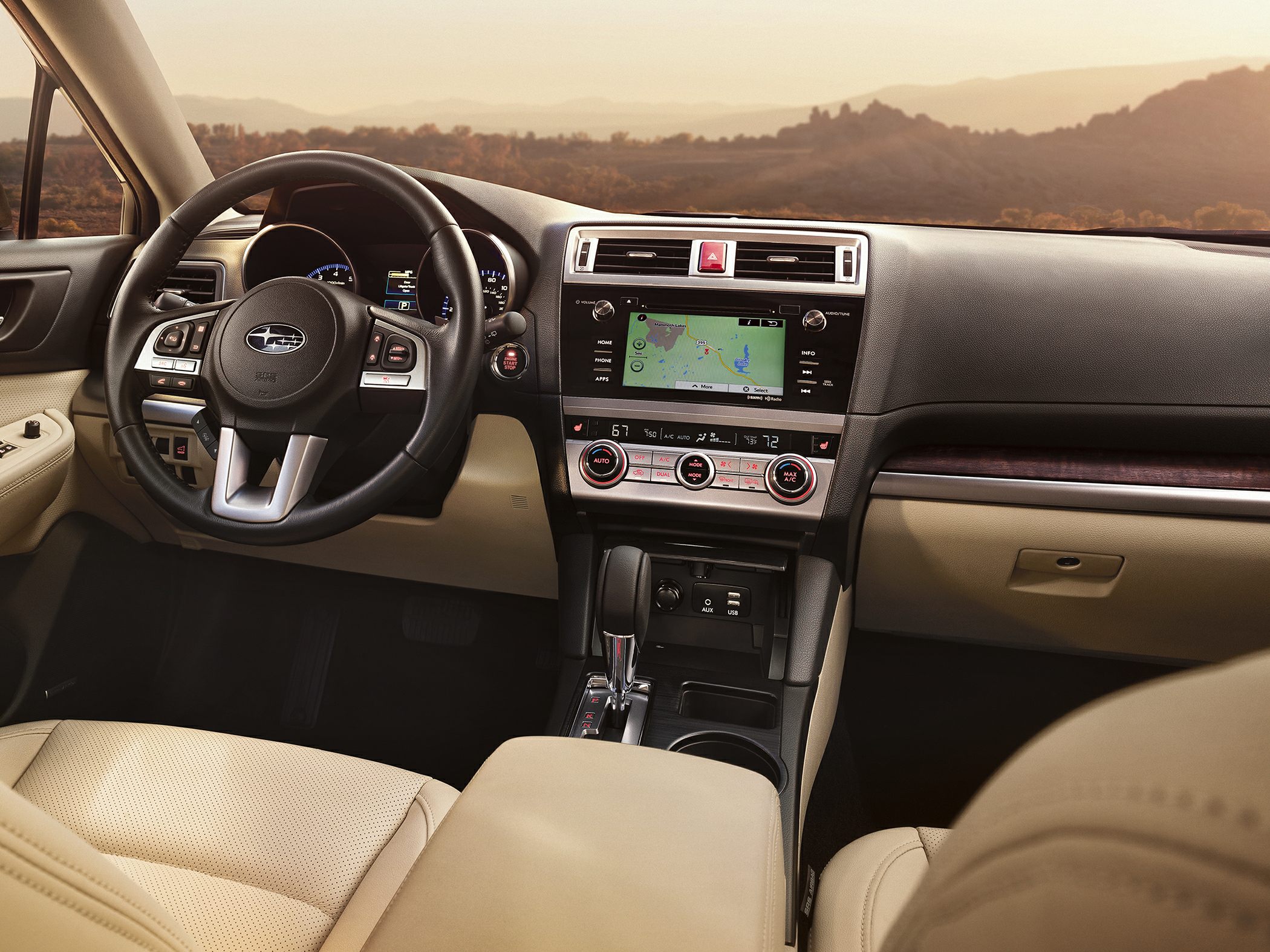Interior dashboard with touchscreen navigation and climate control