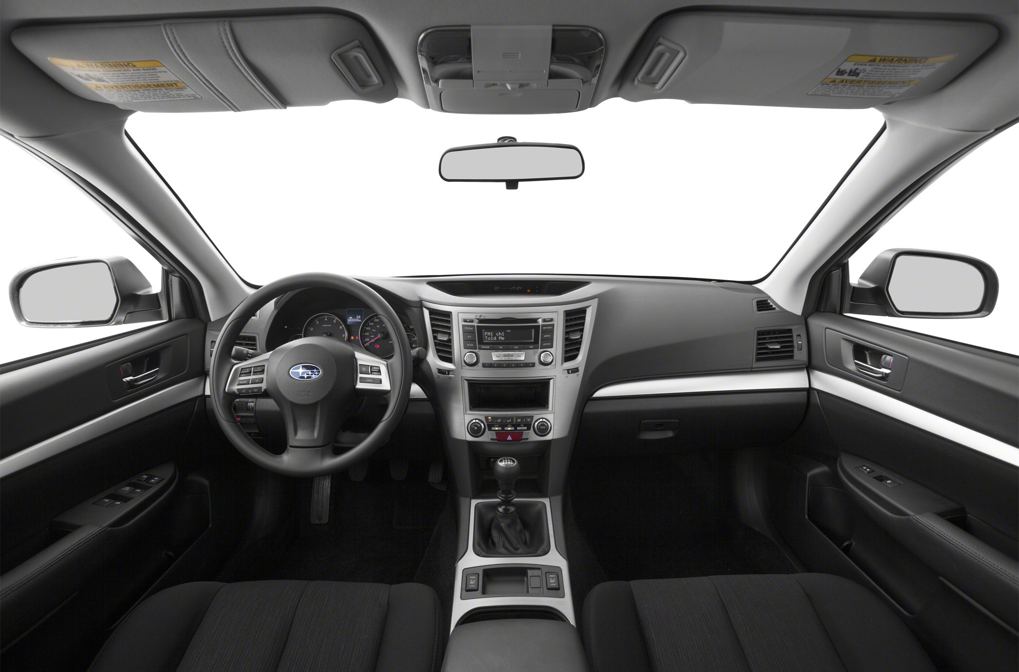 Dashboard and steering wheel interior with center console and manual gear shift
