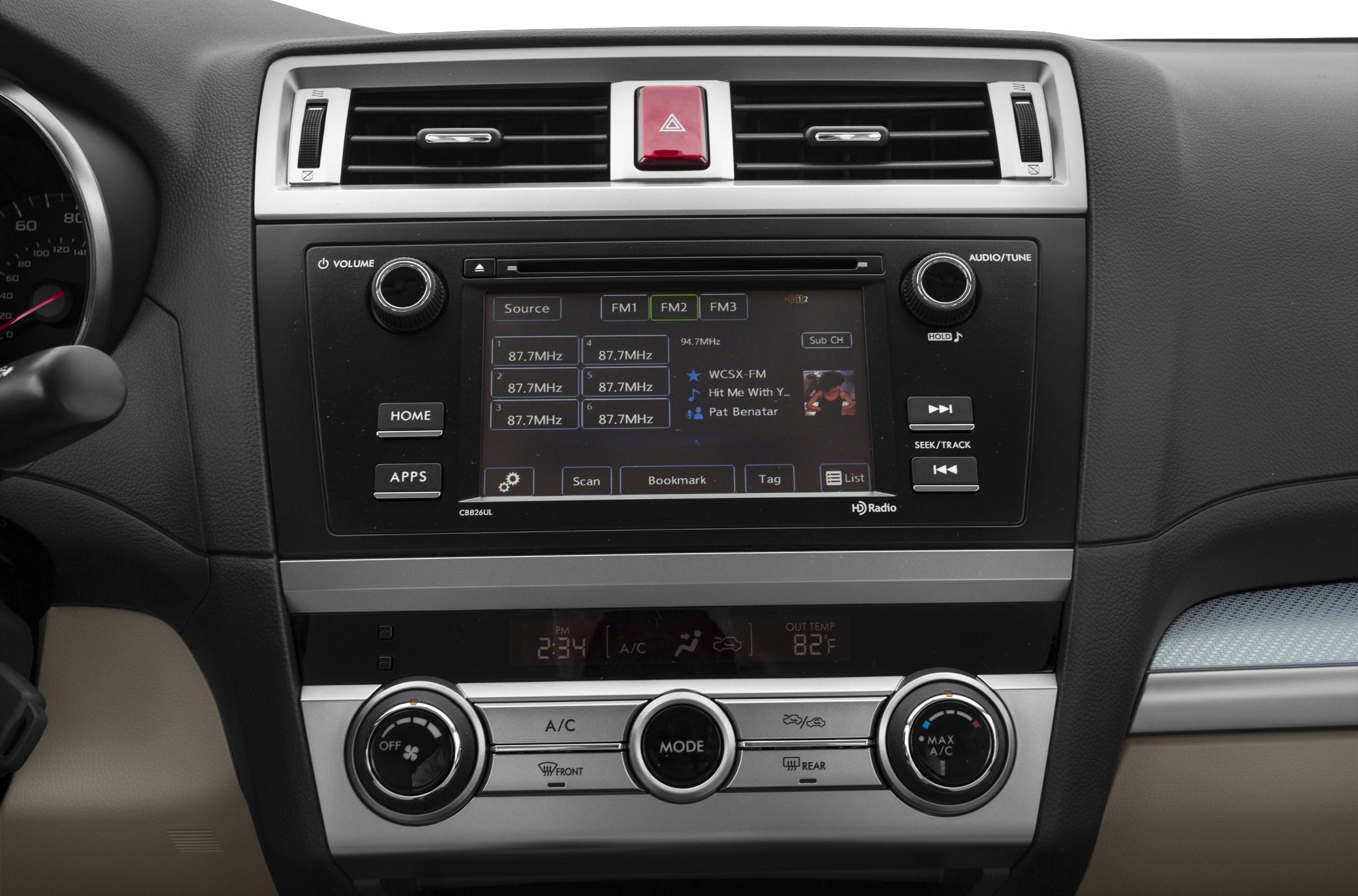 Multimedia touchscreen and climate control panel with knobs