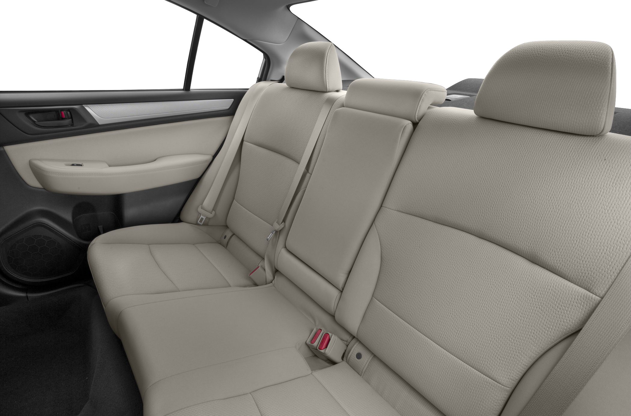 Beige rear seats with headrests and a door panel