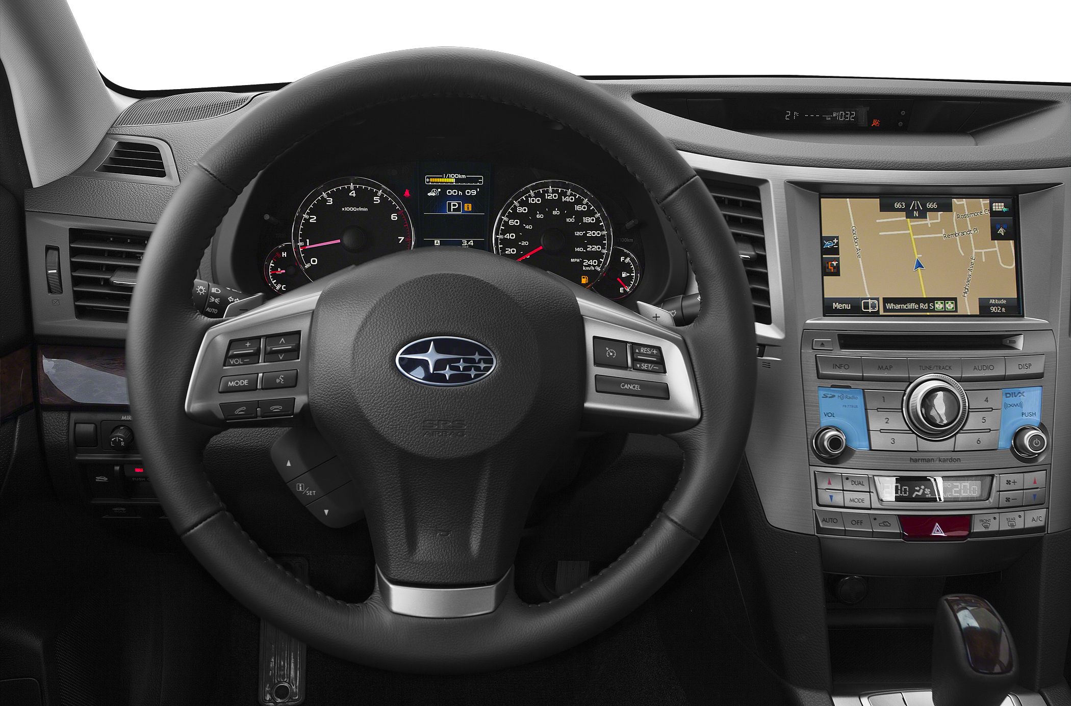 Steering wheel, instrument cluster, and navigation system display