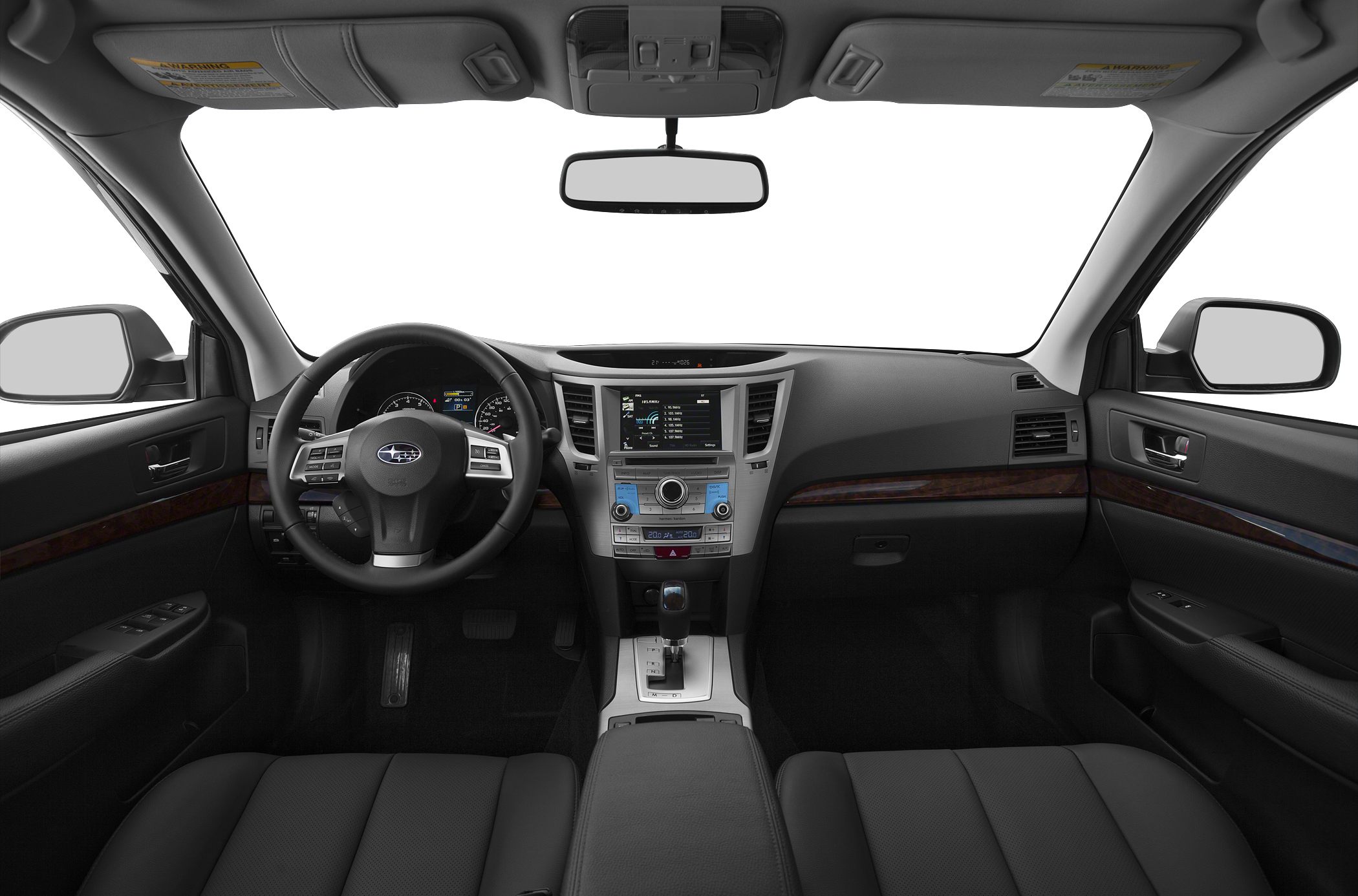 Black leather interior, advanced dashboard, infotainment screen, and steering wheel controls.