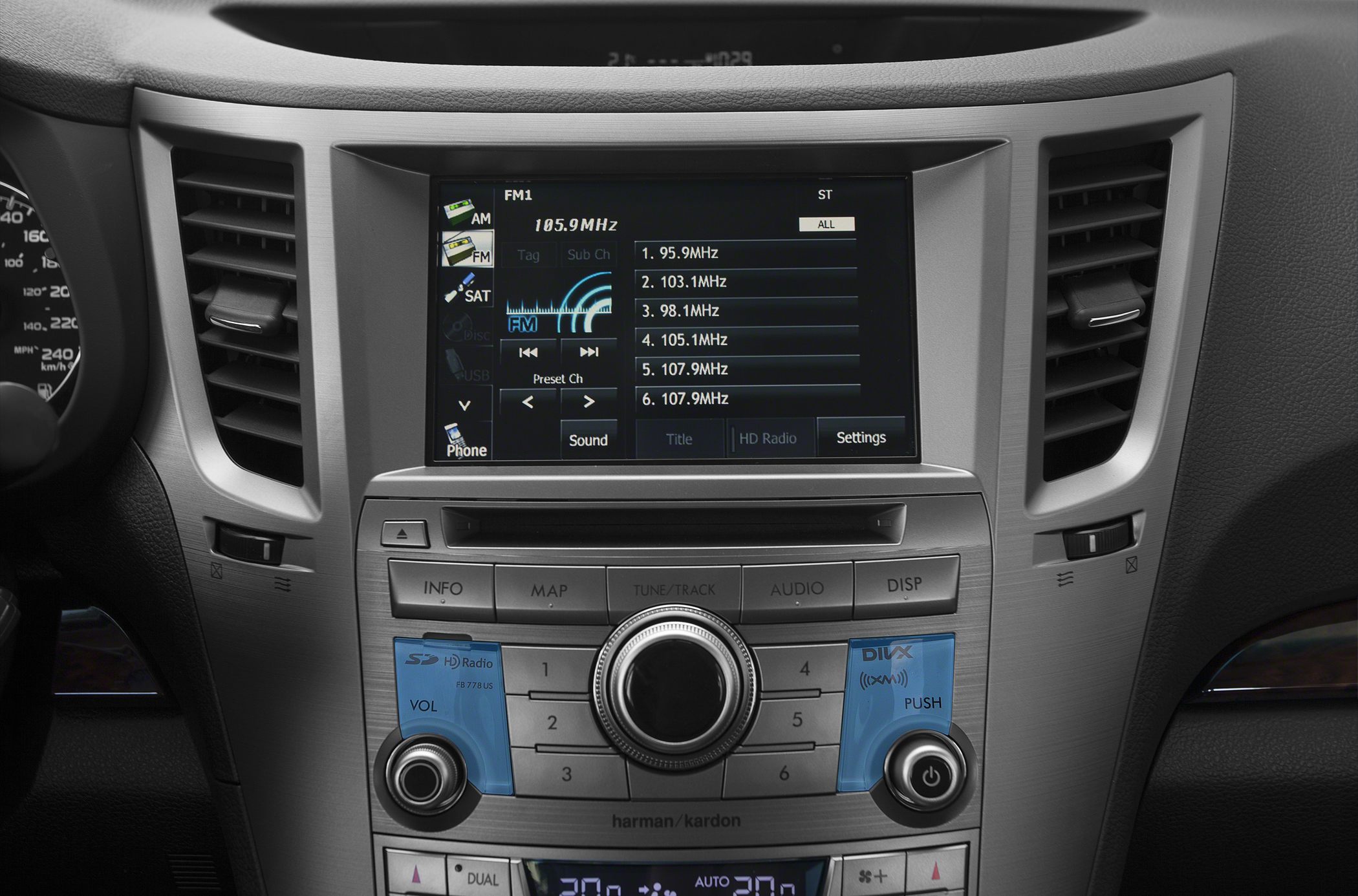 Center console with Harman Kardon audio and digital radio display