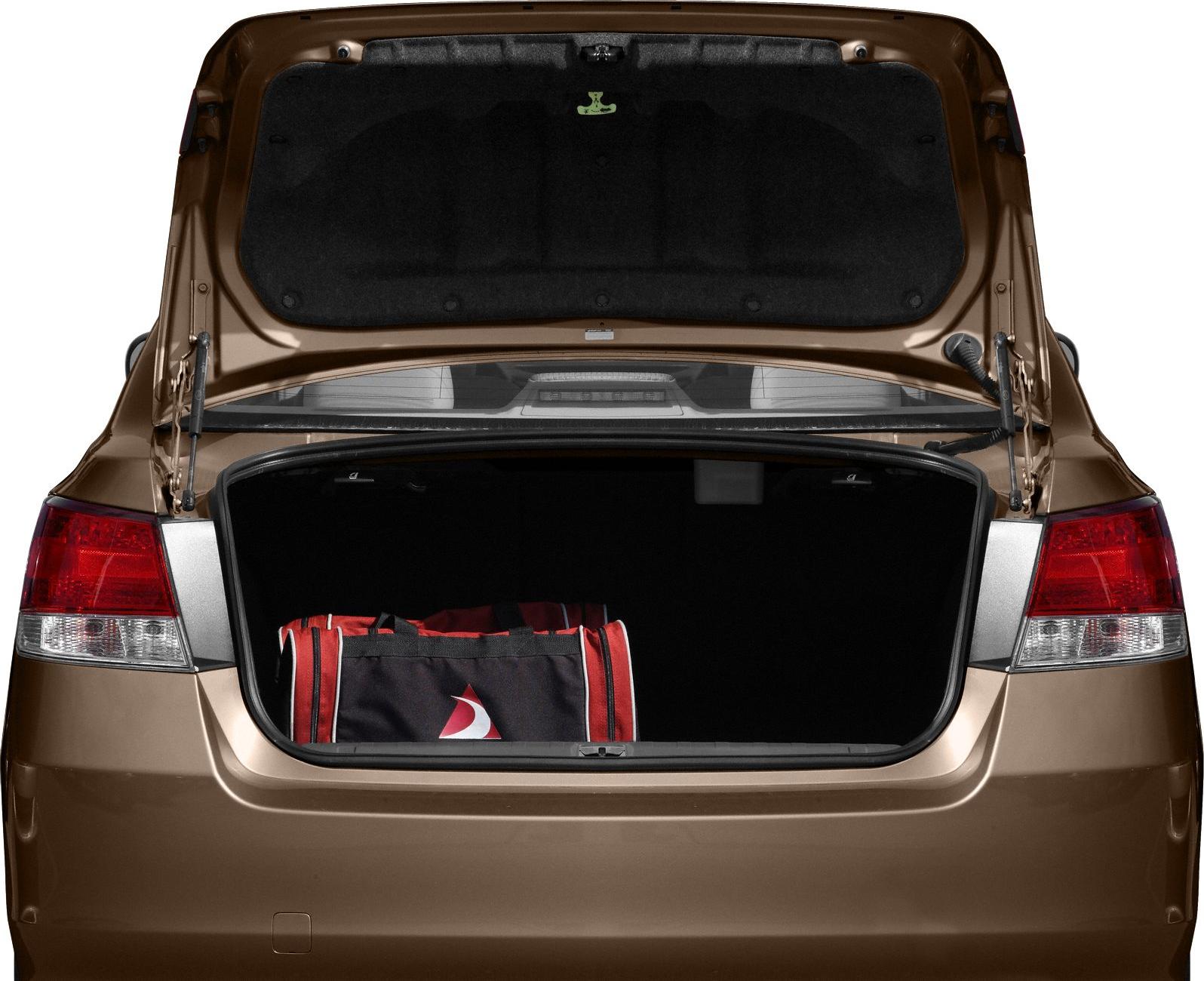 Open trunk showing spacious rear cargo area with a bag inside