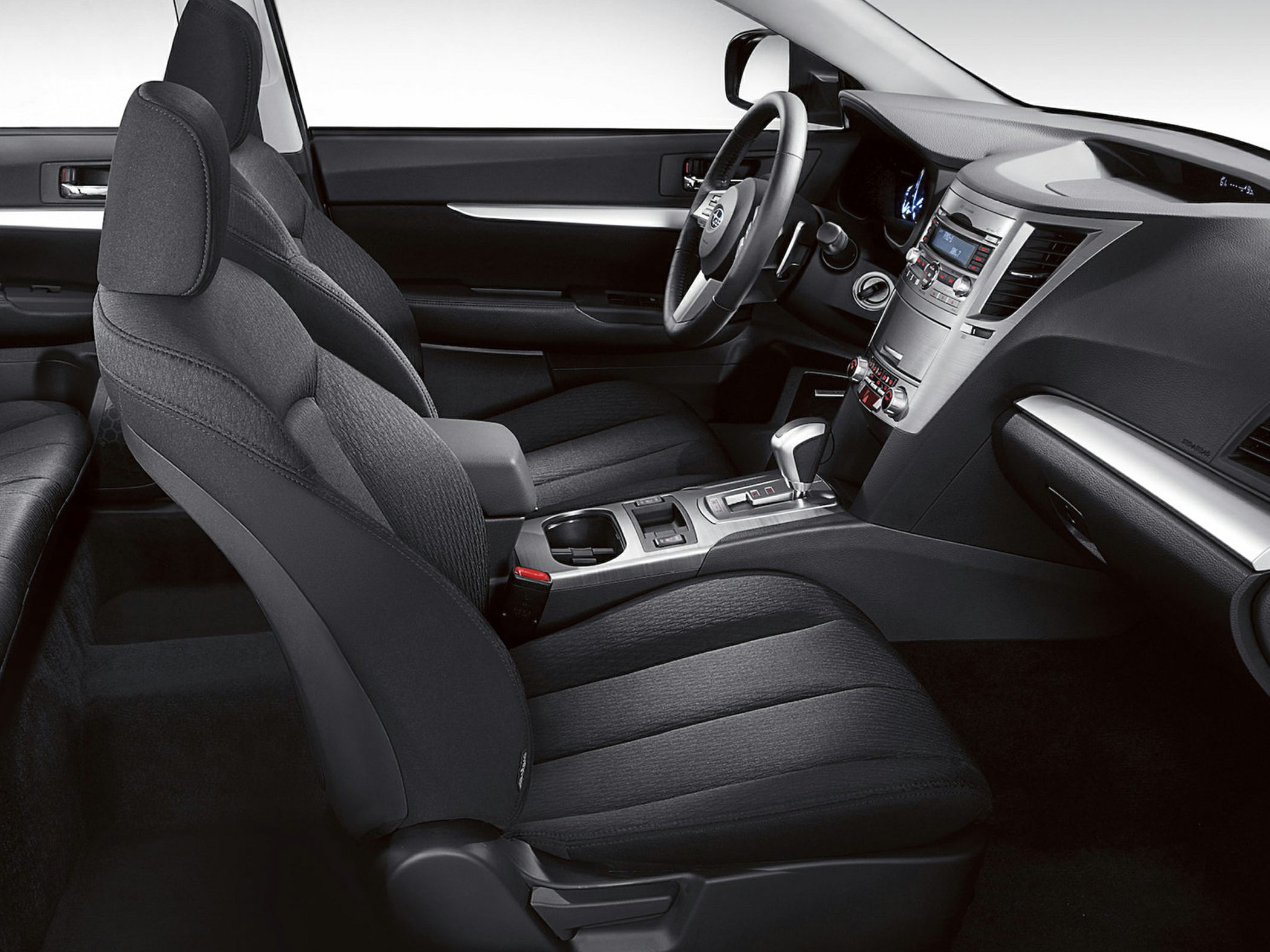 Black fabric front seats with dashboard and center console