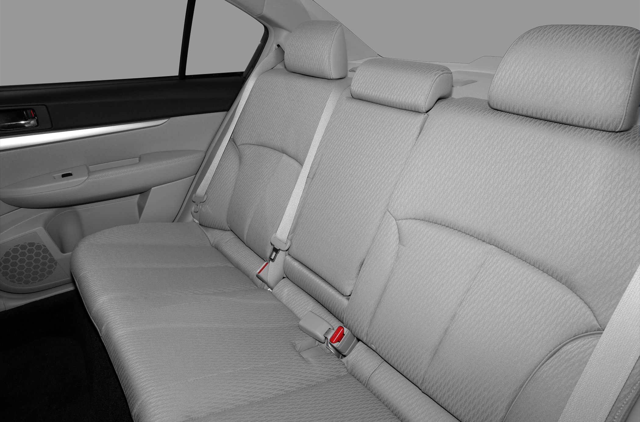 Fabric rear seats with adjustable headrests and seatbelts