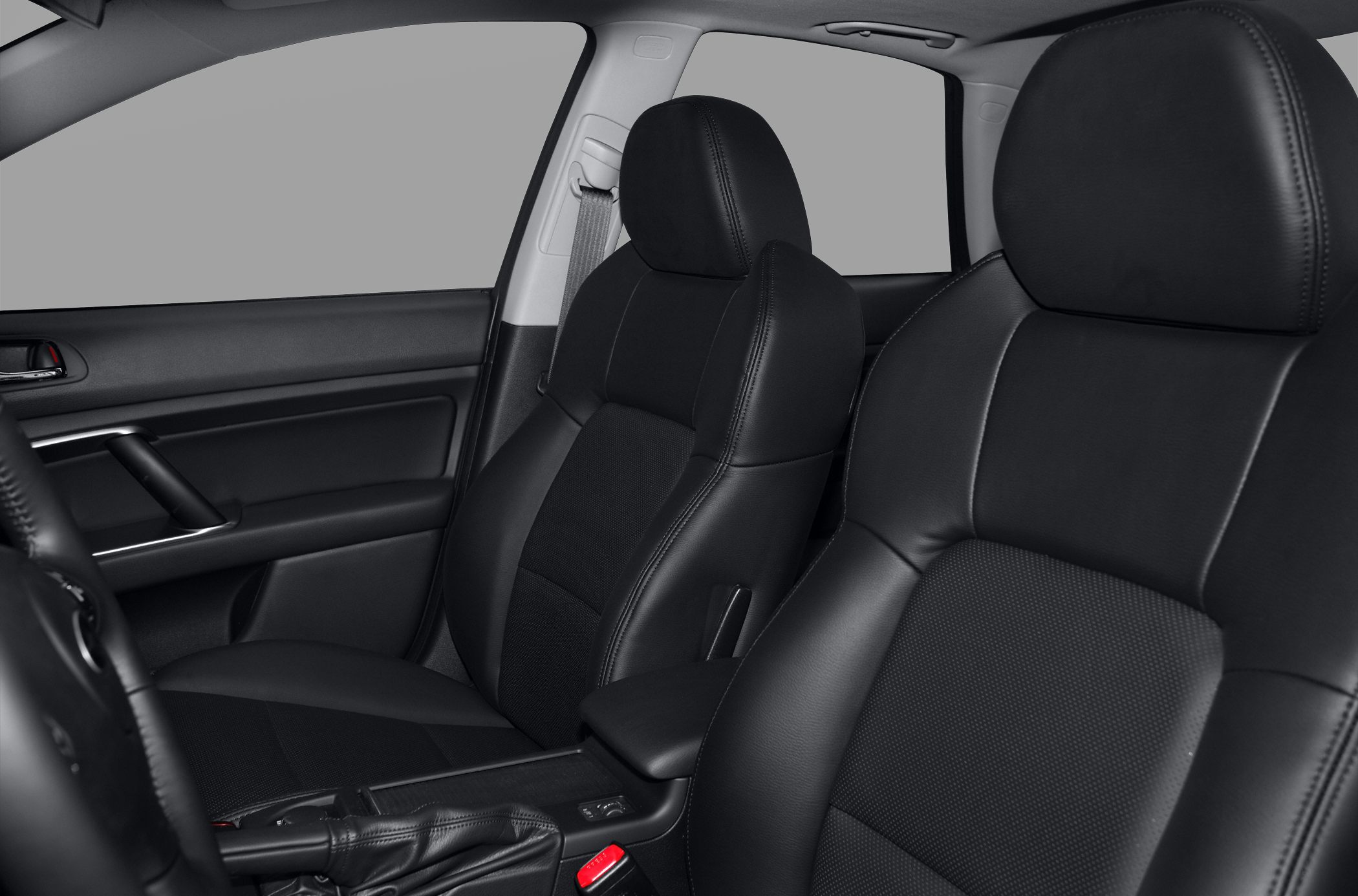 Front seats with black leather upholstery and detailed stitching