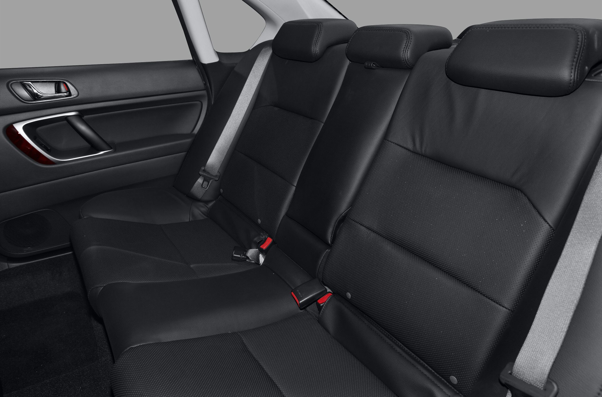 Black leather rear seats with seat belts and door panel interior