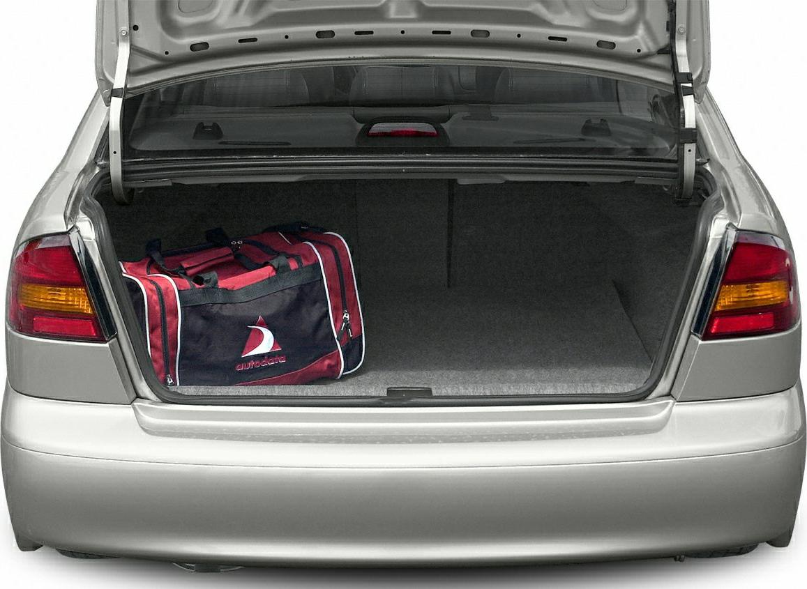 Open trunk with a red and black duffel bag inside