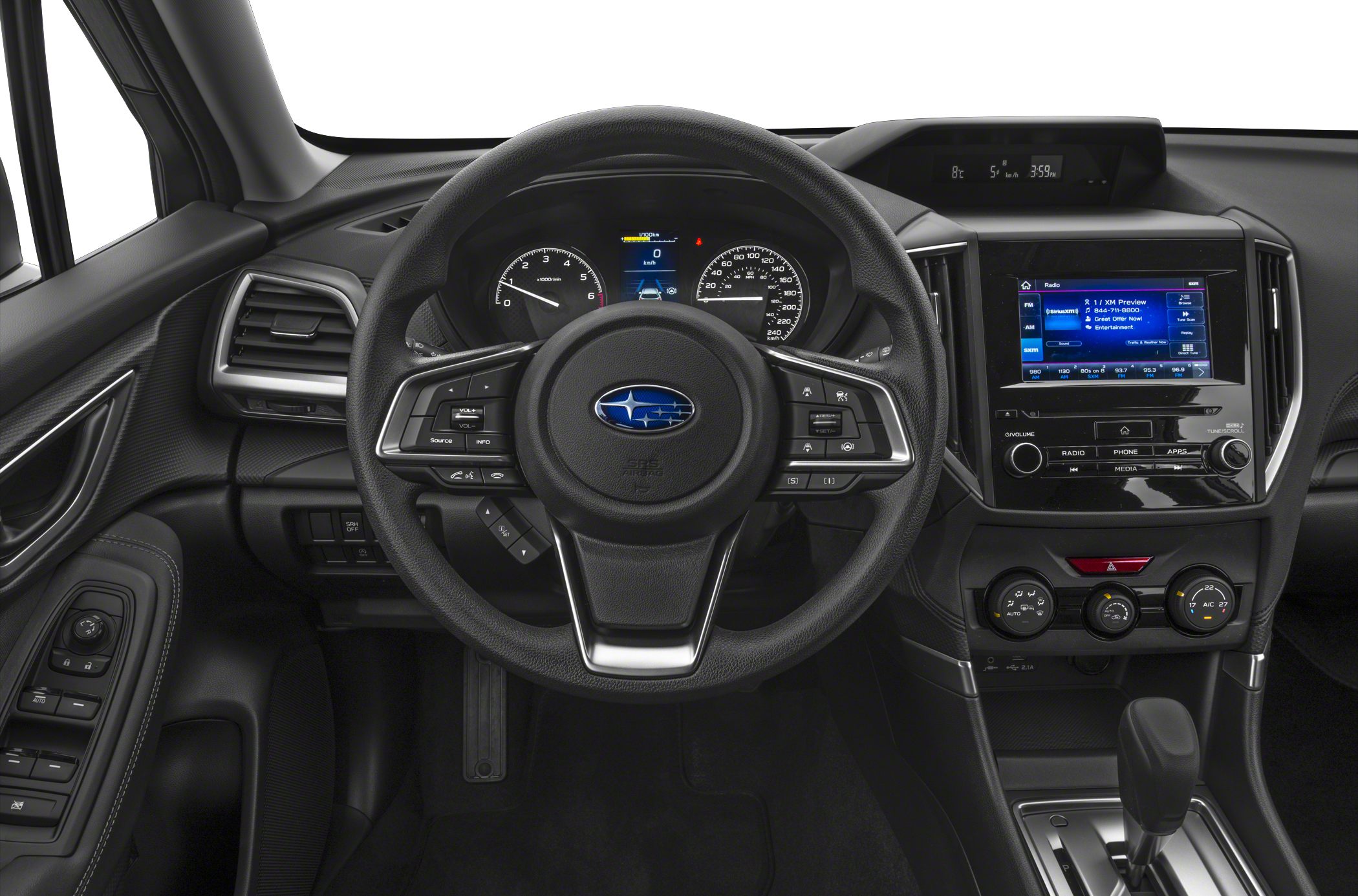 Interior dashboard with multifunction steering wheel and infotainment screen