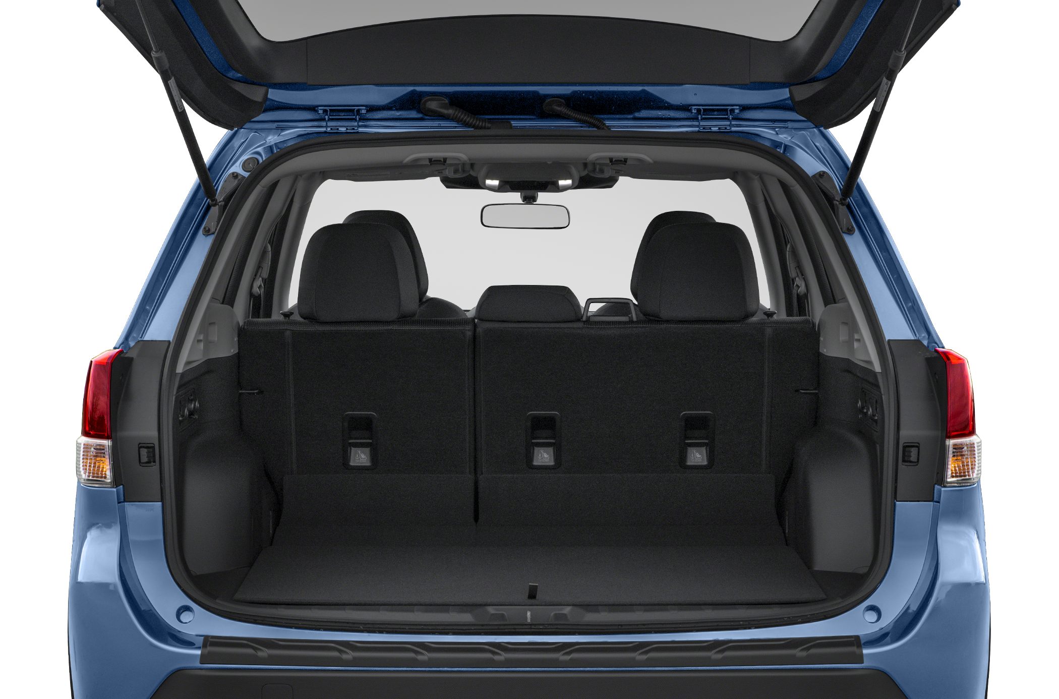 Rear cargo area with spacious trunk and folded back seats
