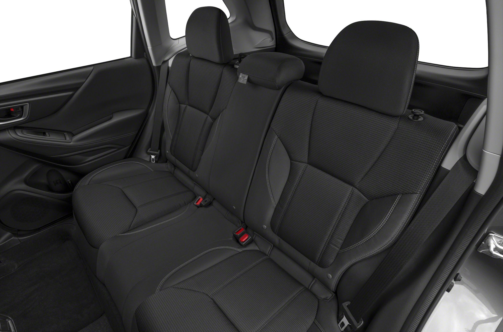 Textured black rear seats with integrated headrests and seat belts