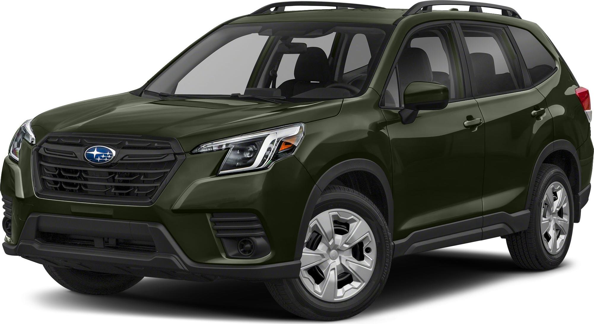 Front side view of a dark green modern SUV with prominent grille and alloy wheels